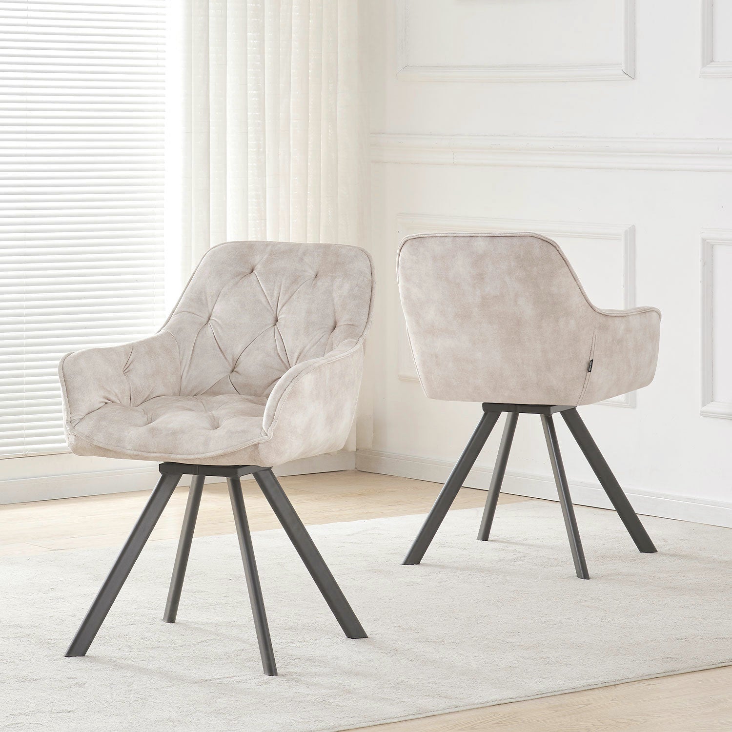 Drehstuhl DIETER 2er Set – Drehbarer Polsterstuhl mit Knopfsteppung & Metallgestell  | B&D home