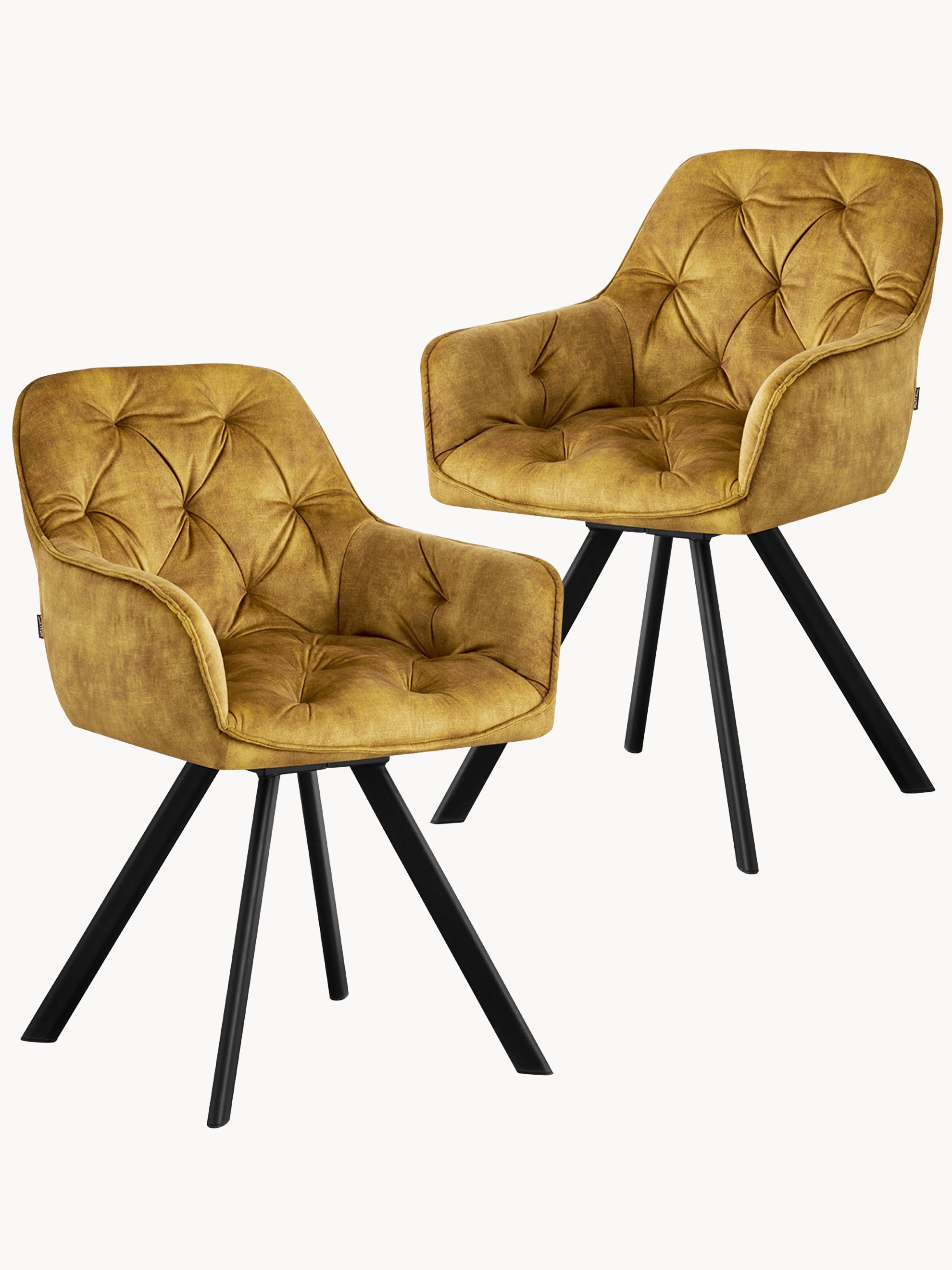 Drehstuhl DIETER 2er Set – Drehbarer Polsterstuhl mit Knopfsteppung & Metallgestell  | B&D home