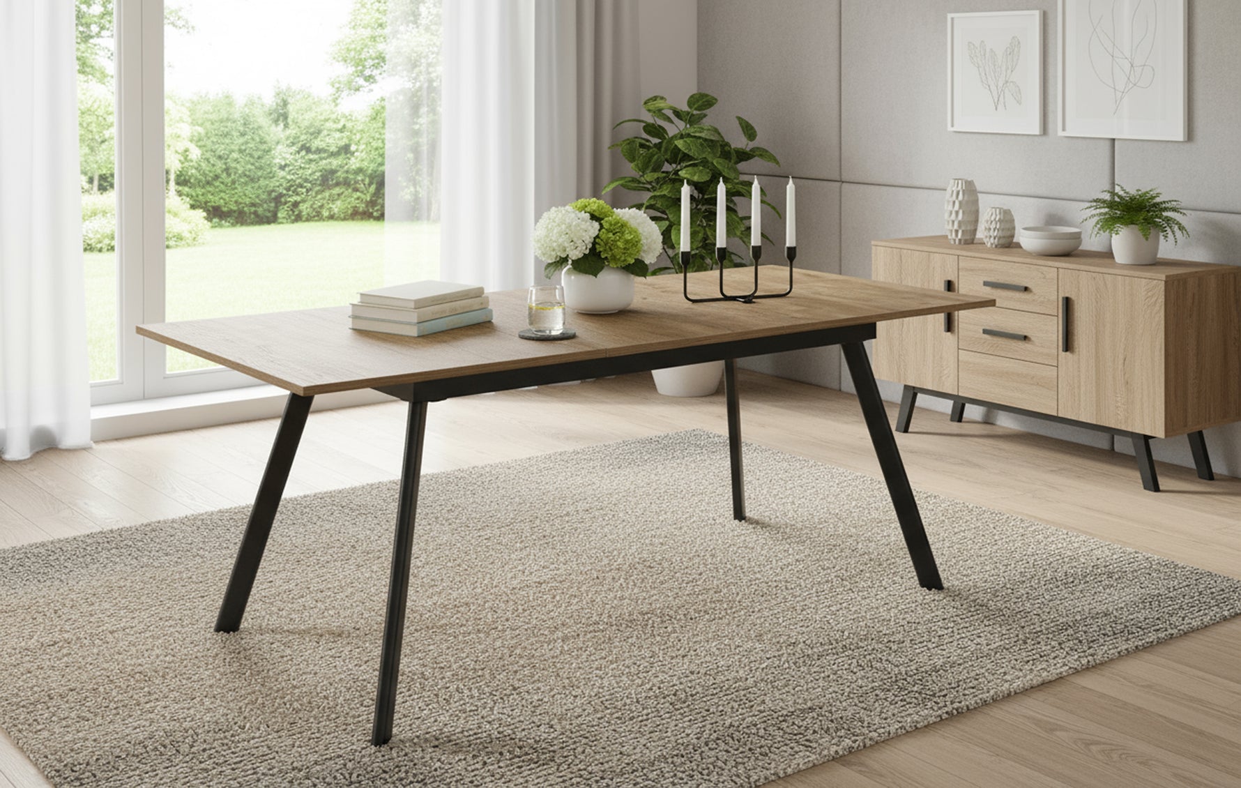 Esstisch MARA – Ausziehbarer Tisch mit & Metallgestell