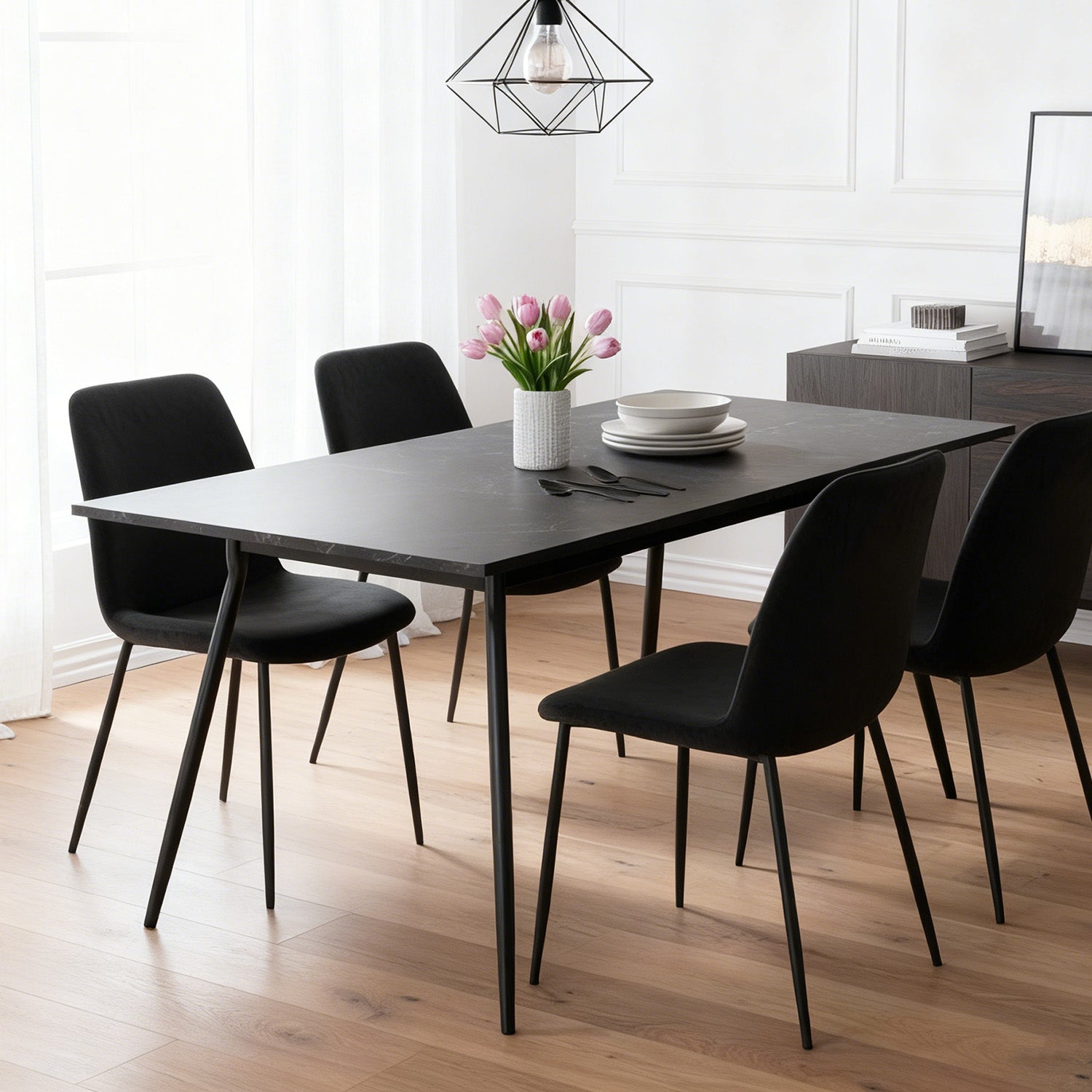 B-Ware Esstisch LIO, 120-160cm Marmor-Schwarz