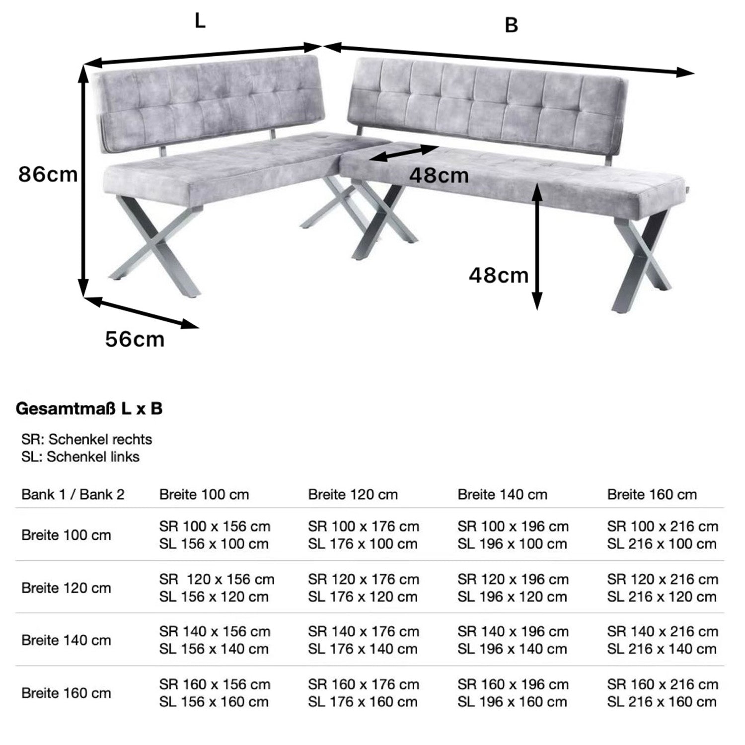 B-Ware Sitzbank KAREN, Grau, 120cm