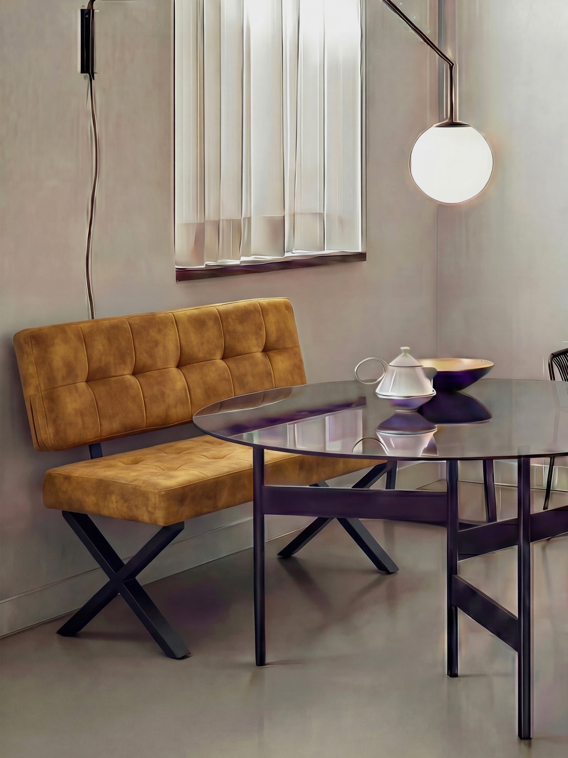 Sitzbank KAREN – Esszimmerbank mit Rückenlehne & Metallgestell