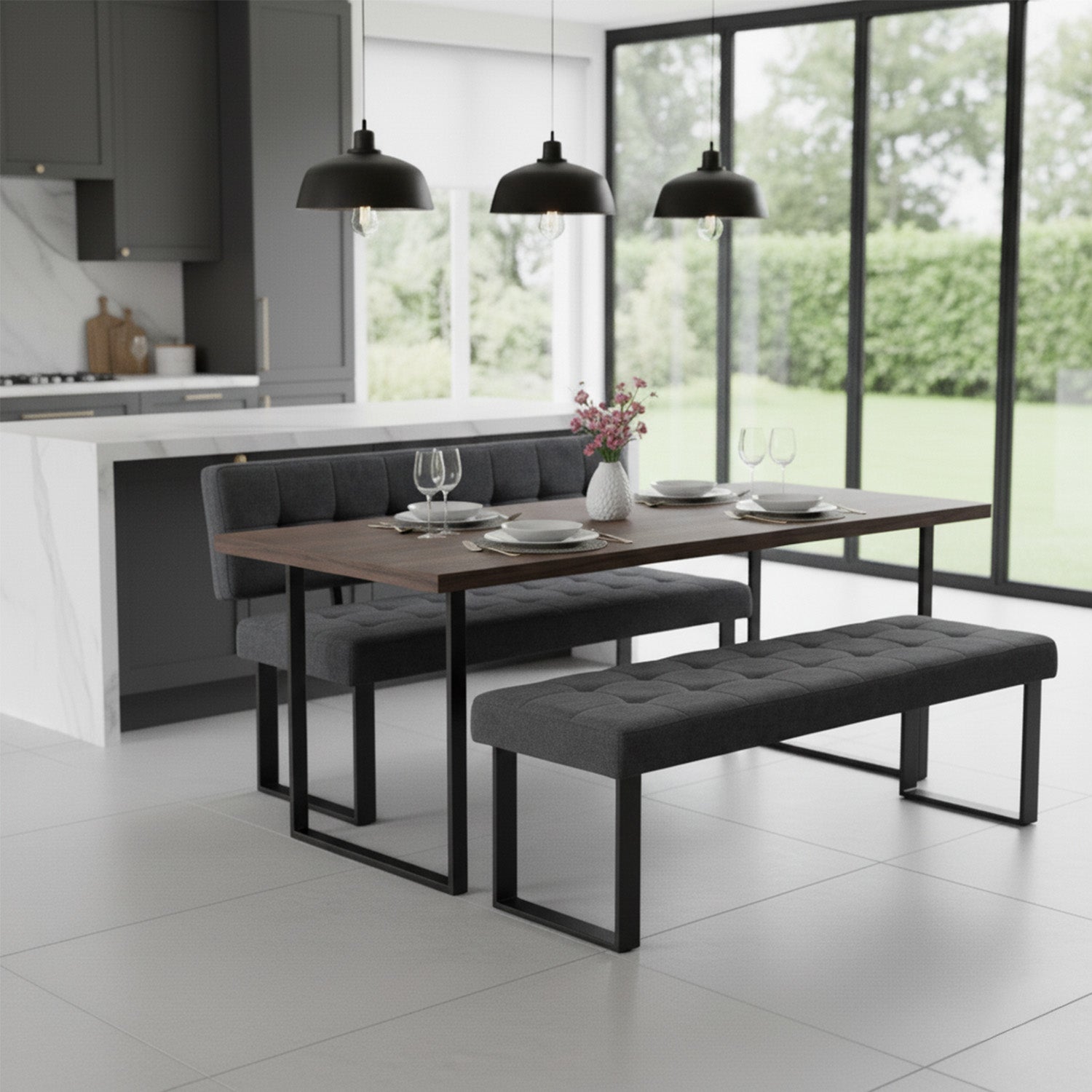 Sitzbank SIGFRID – Esszimmerbank mit Rückenlehne & Metallgestell