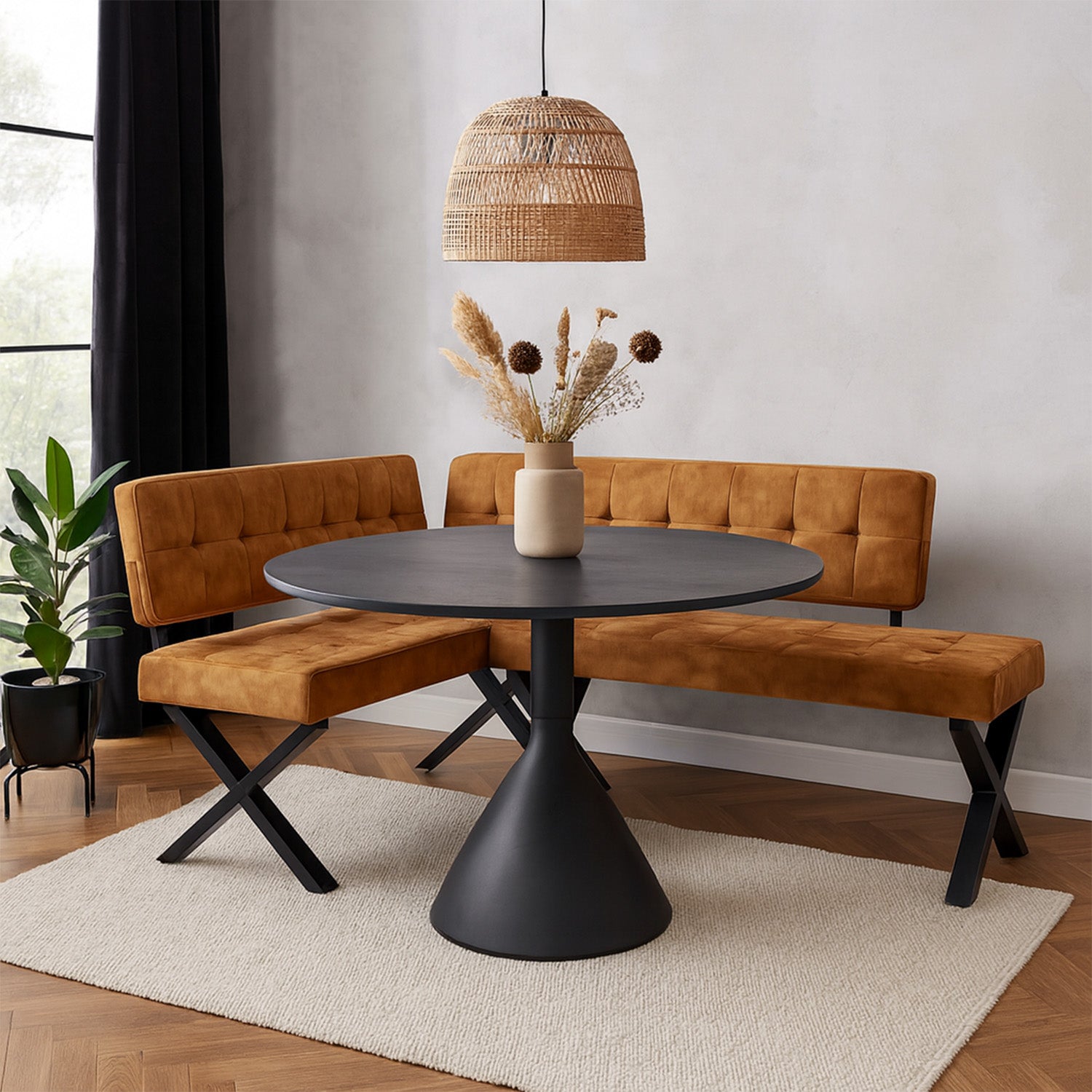 Sitzbank KAREN – Esszimmerbank mit Rückenlehne & Metallgestell