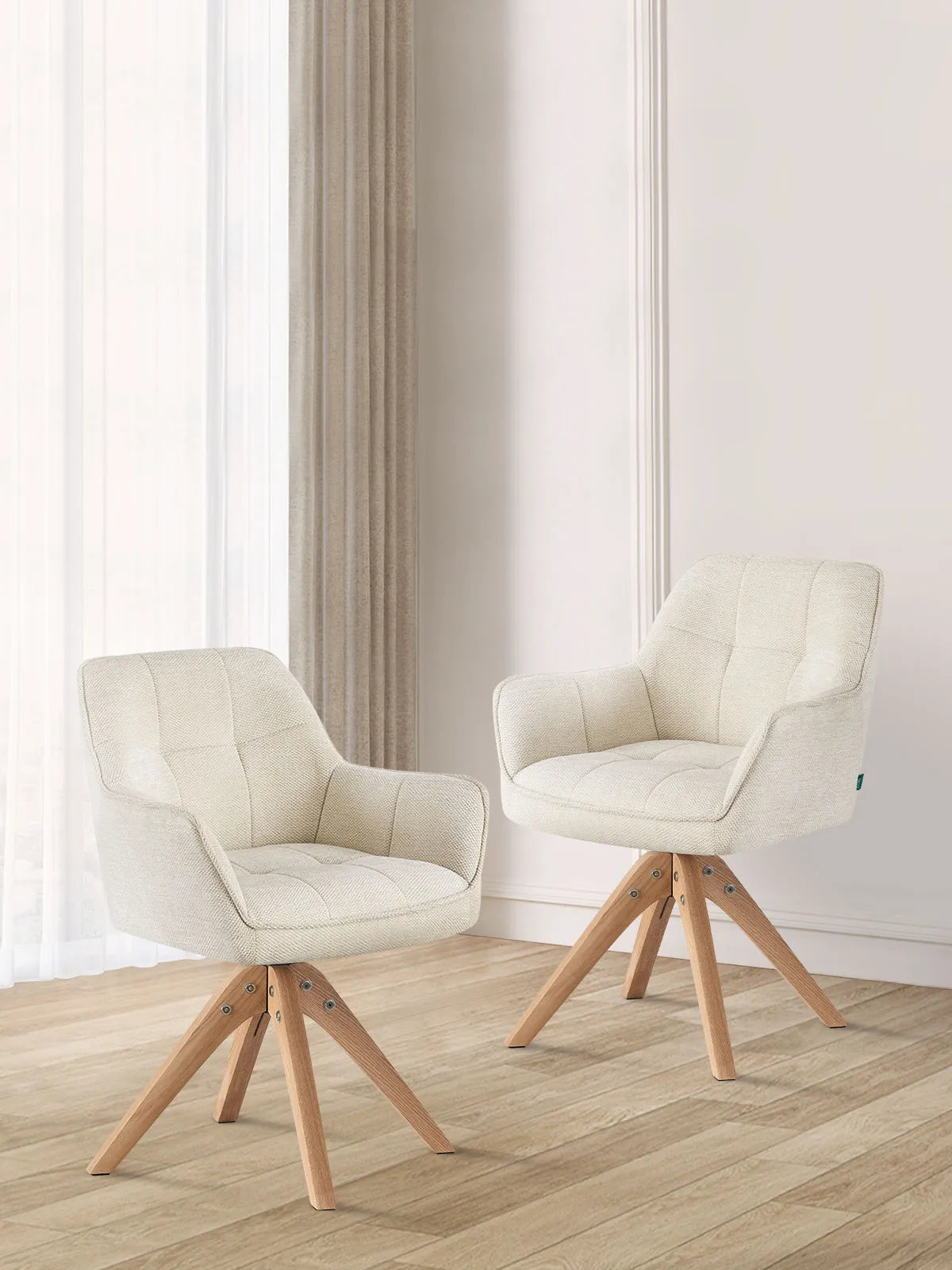 Esszimmerstühle THOMAS-LINA 2er Set, 360° drehbar, Massivholzgestell