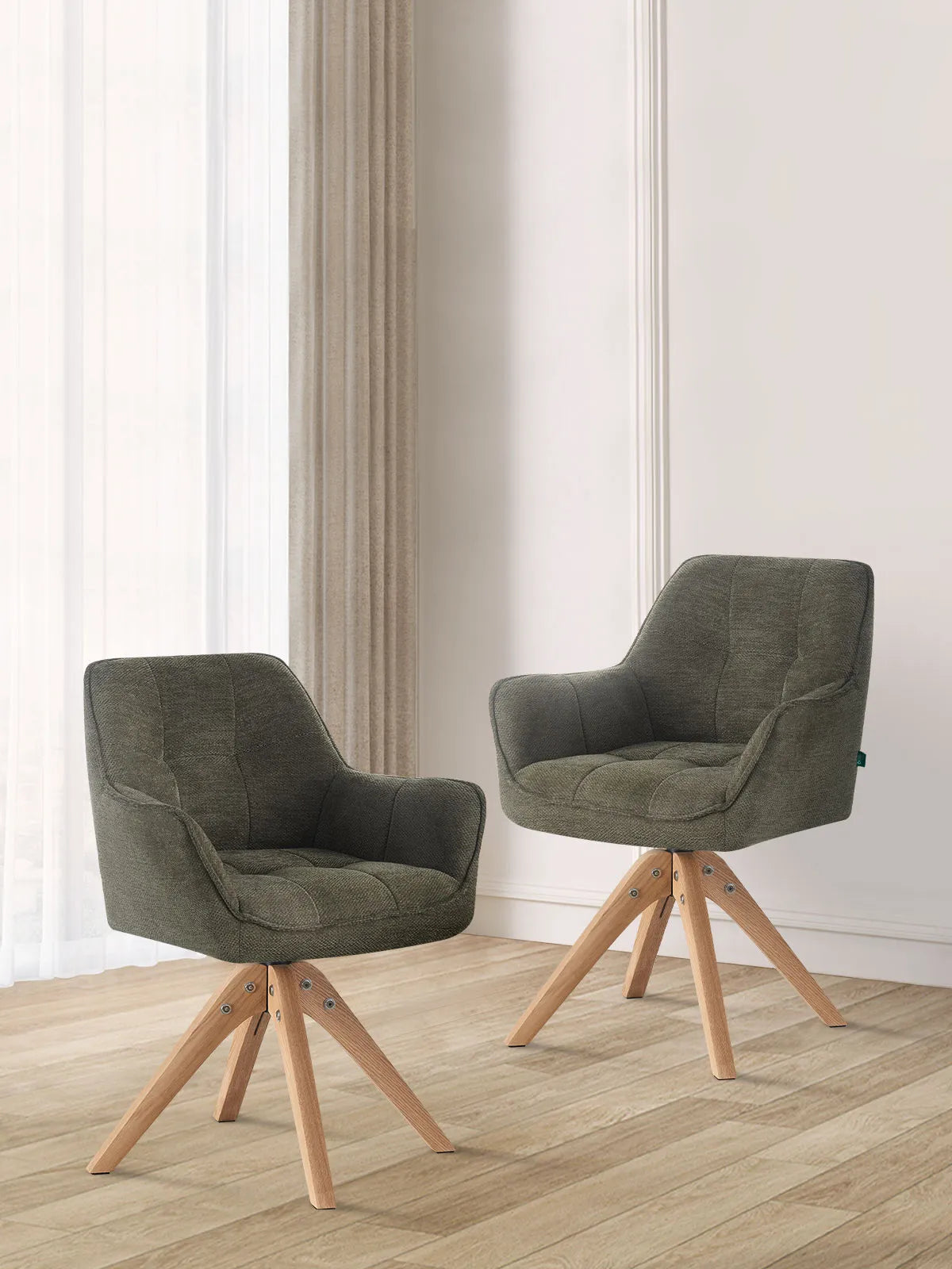 Esszimmerstühle THOMAS-LINA 2er Set, 360° drehbar, Massivholzgestell