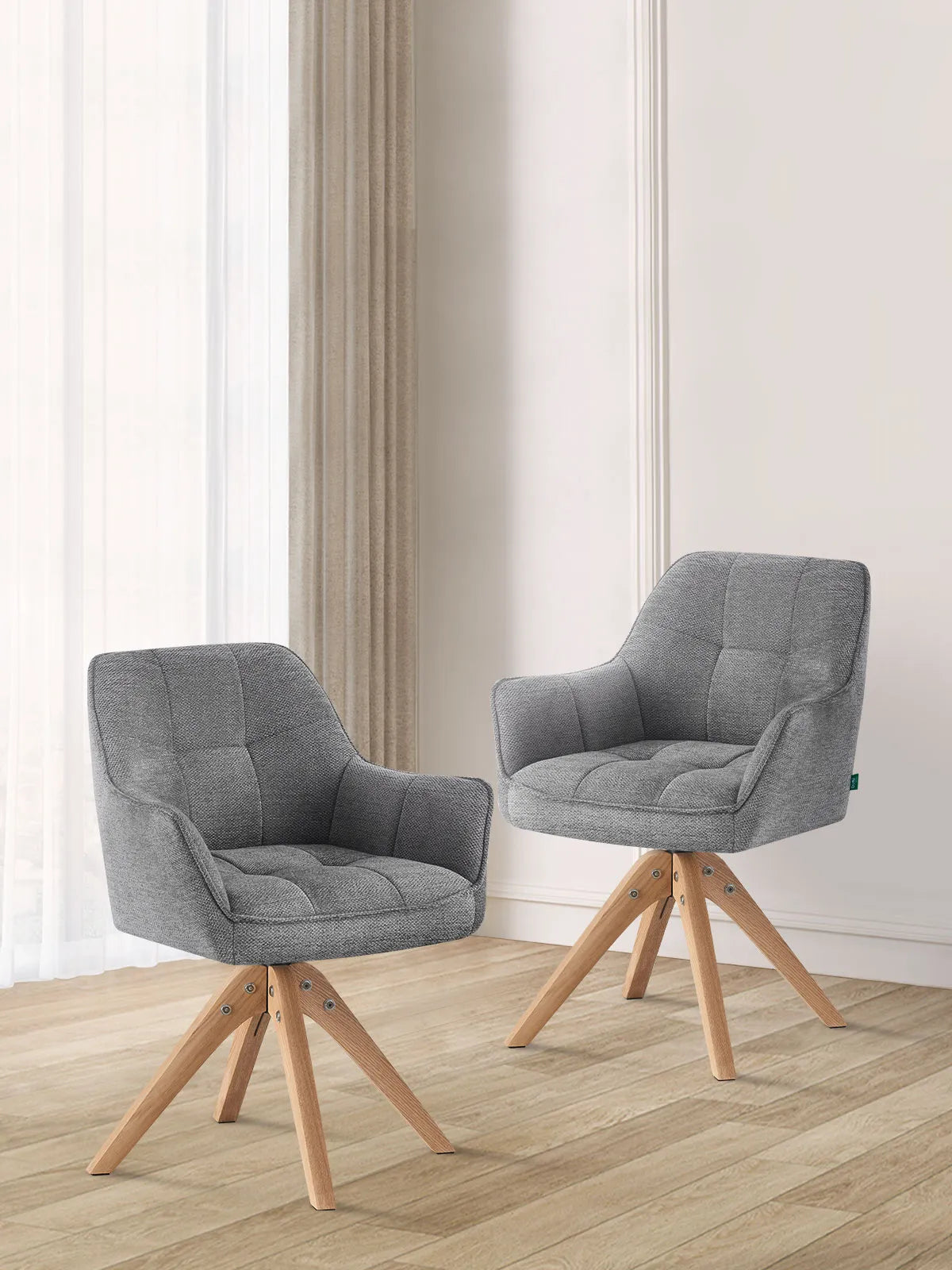 Esszimmerstühle THOMAS-LINA 2er Set, 360° drehbar, Massivholzgestell