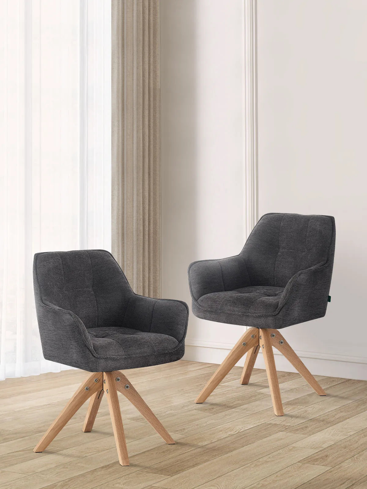 Esszimmerstühle THOMAS-LINA 2er Set, 360° drehbar, Massivholzgestell