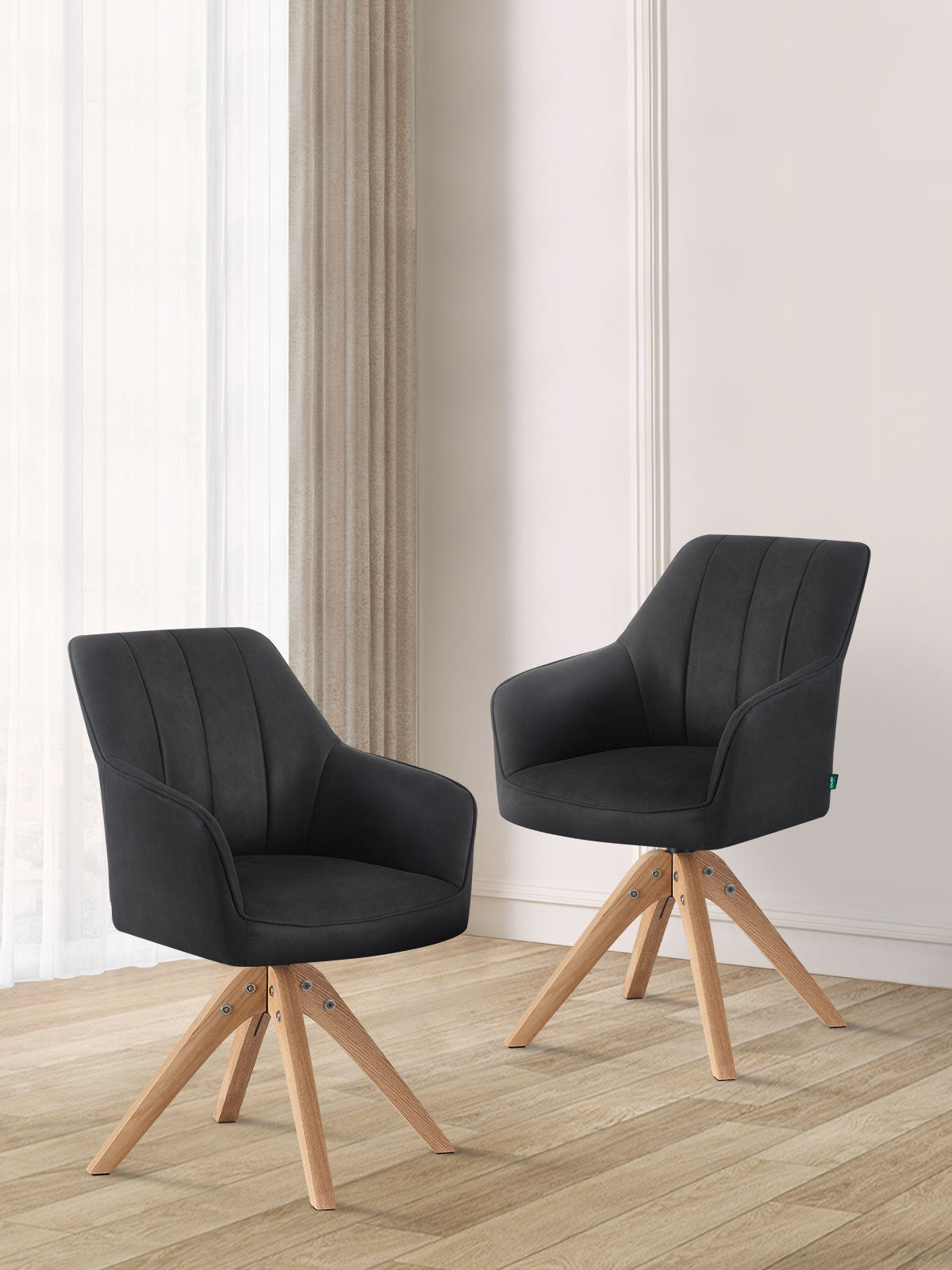 Esszimmerstühle THOMAS-ELLY 2er Set, 360° drehbar, Massivholzgestell