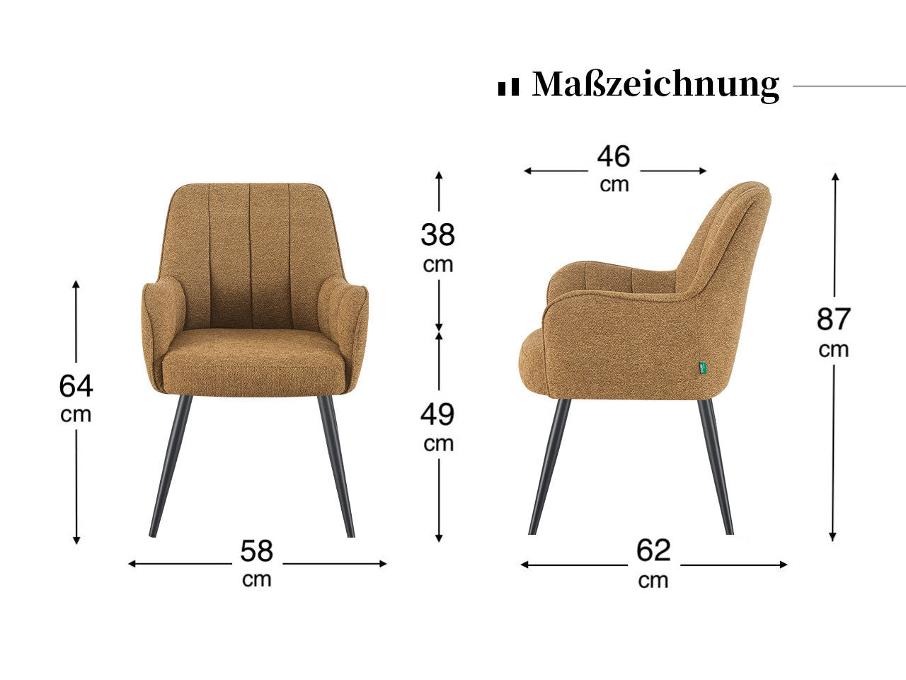THOMAS-MAJA 2er Set - zeitloser Polsterstuhl mit Metallbeinen