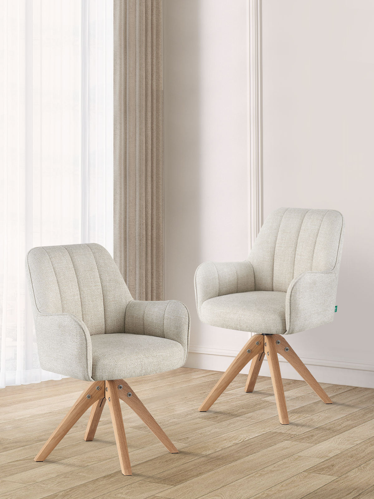 Esszimmerstühle THOMAS-FINA 2er Set, 360° drehbar, Massivholzgestell