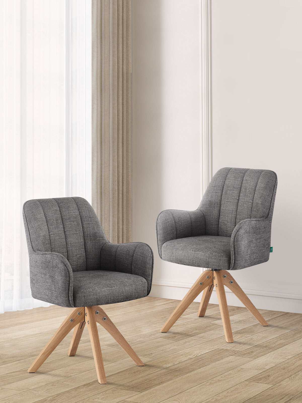 Esszimmerstühle THOMAS-FINA 2er Set, 360° drehbar, Massivholzgestell