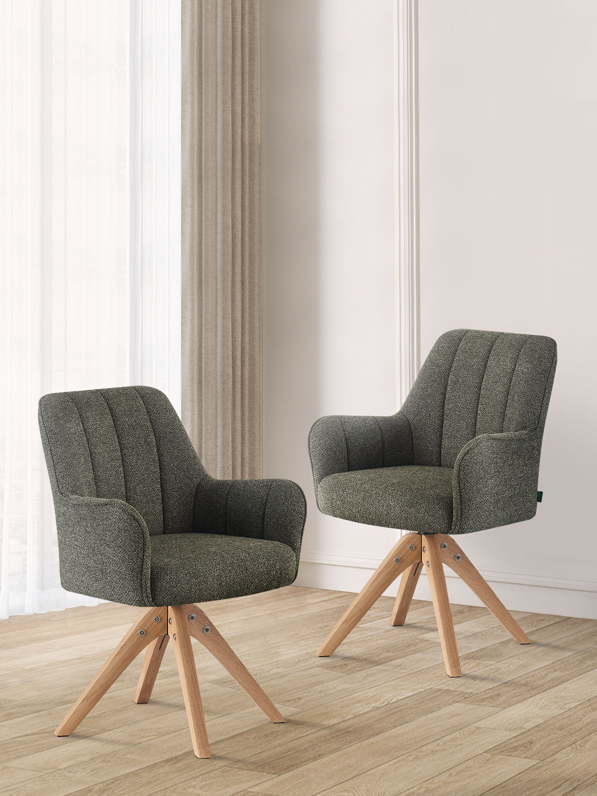 Esszimmerstühle THOMAS-FINA 2er Set, 360° drehbar, Massivholzgestell