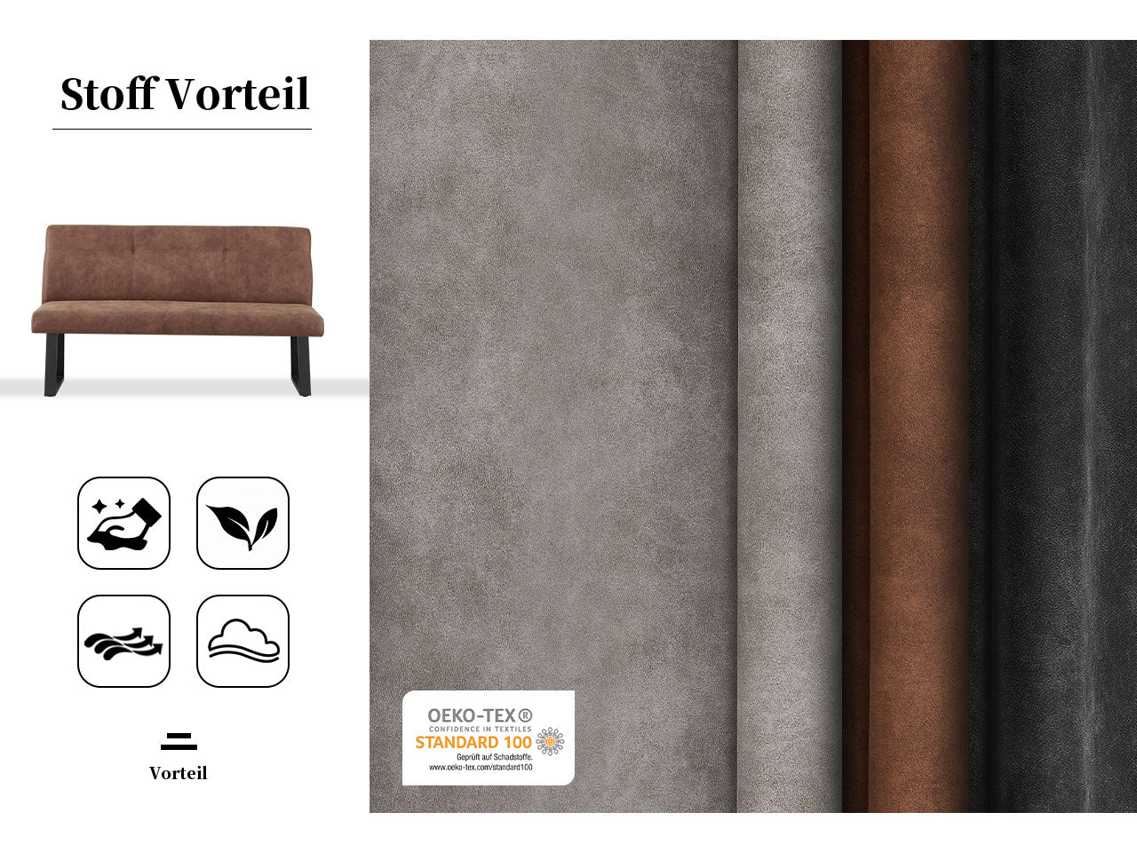 RETOURENRÜCKLÄUFER Esszimmerbank JOY | gepolstert, mit Metallgestell | Leder braun| DUBI Möbel