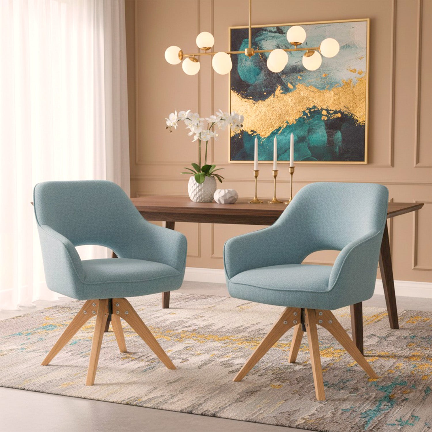 Mika-Lena 2er-Set - Drehstuhl mit Massiven Eichenholz Gestell