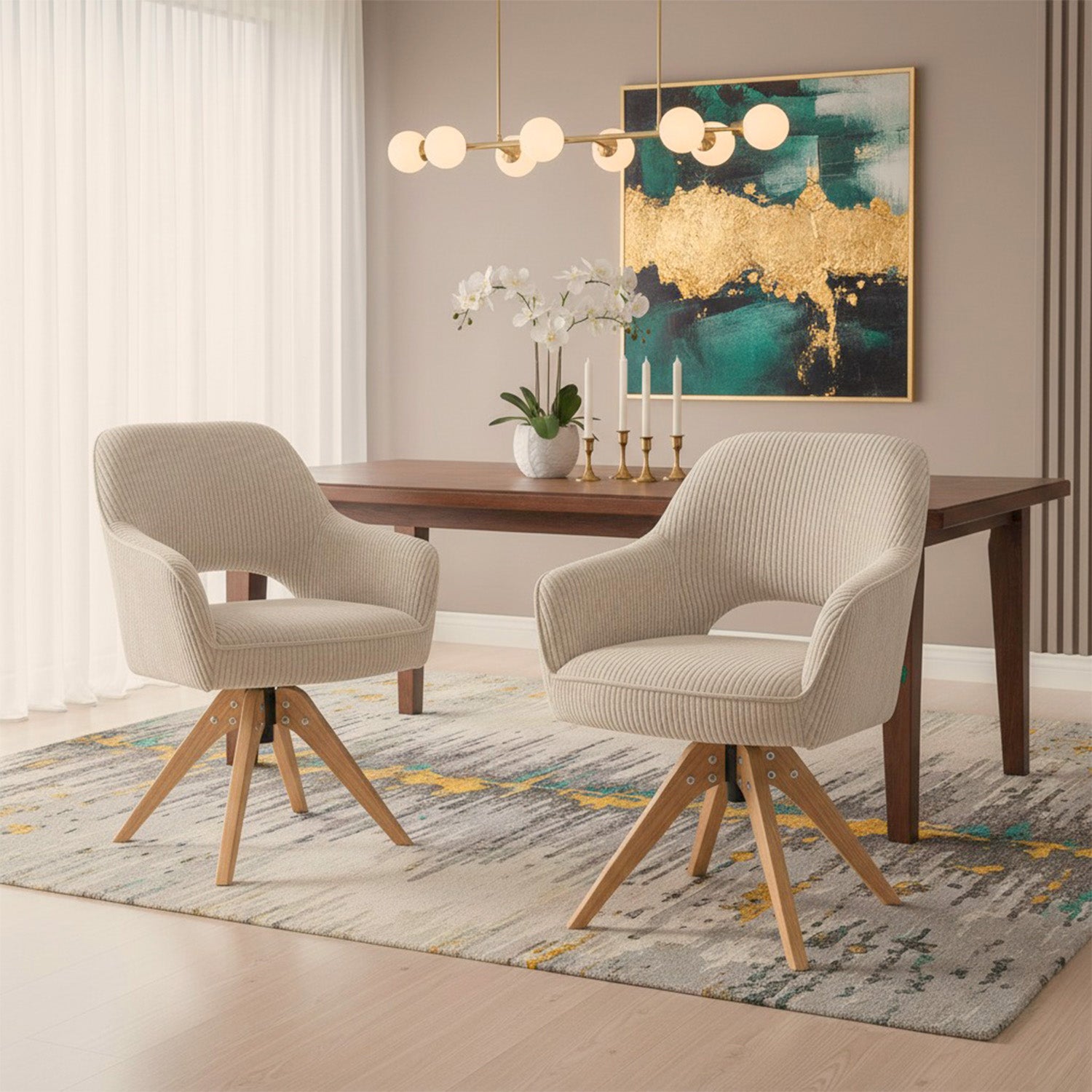 Mika-Lena 2er-Set - Drehstuhl mit Massiven Eichenholz Gestell