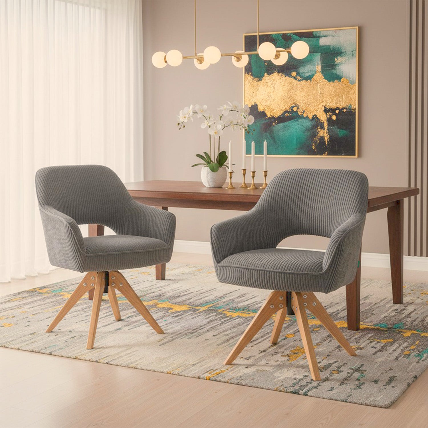 Mika-Lena 2er-Set - Drehstuhl mit Massiven Eichenholz Gestell