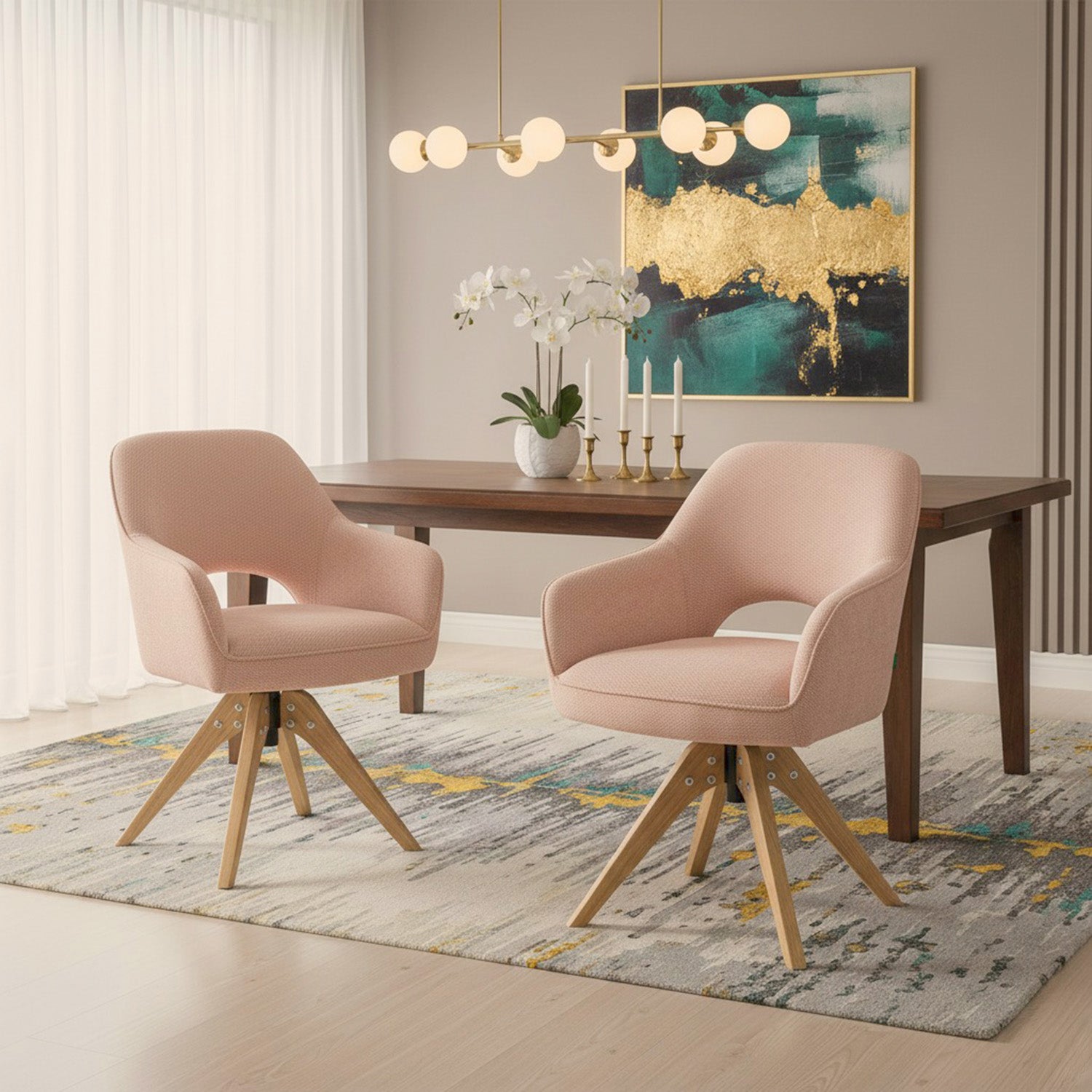 Mika-Lena 2er-Set - Drehstuhl mit Massiven Eichenholz Gestell