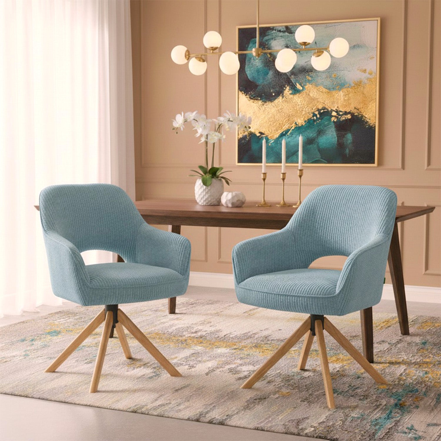 Mika-Lara 2er-Set- Drehstühle mit Gestell aus Massiver Eiche