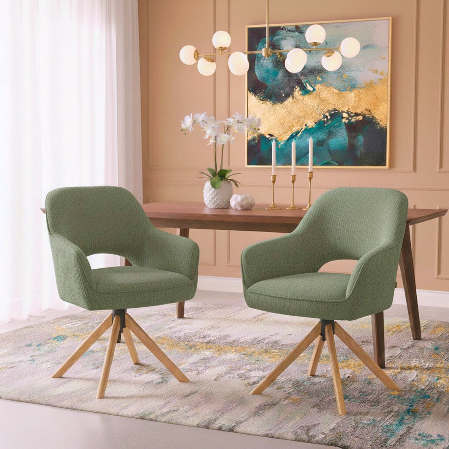 Mika-Lara 2er-Set- Drehstühle mit Gestell aus Massiver Eiche