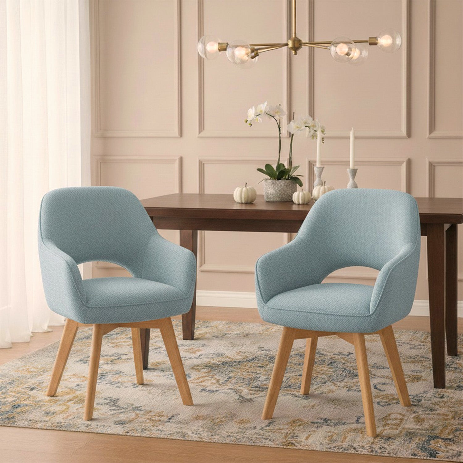 Mika-Lena 2er-Set - Drehstuhl mit Massiven Eichenholz Gestell