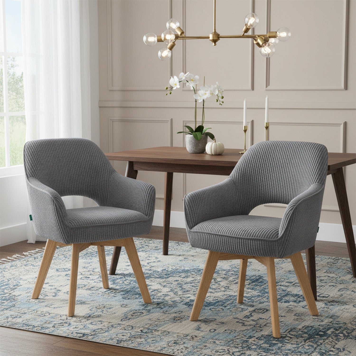 Mika-Lena 2er-Set - Drehstuhl mit Massiven Eichenholz Gestell