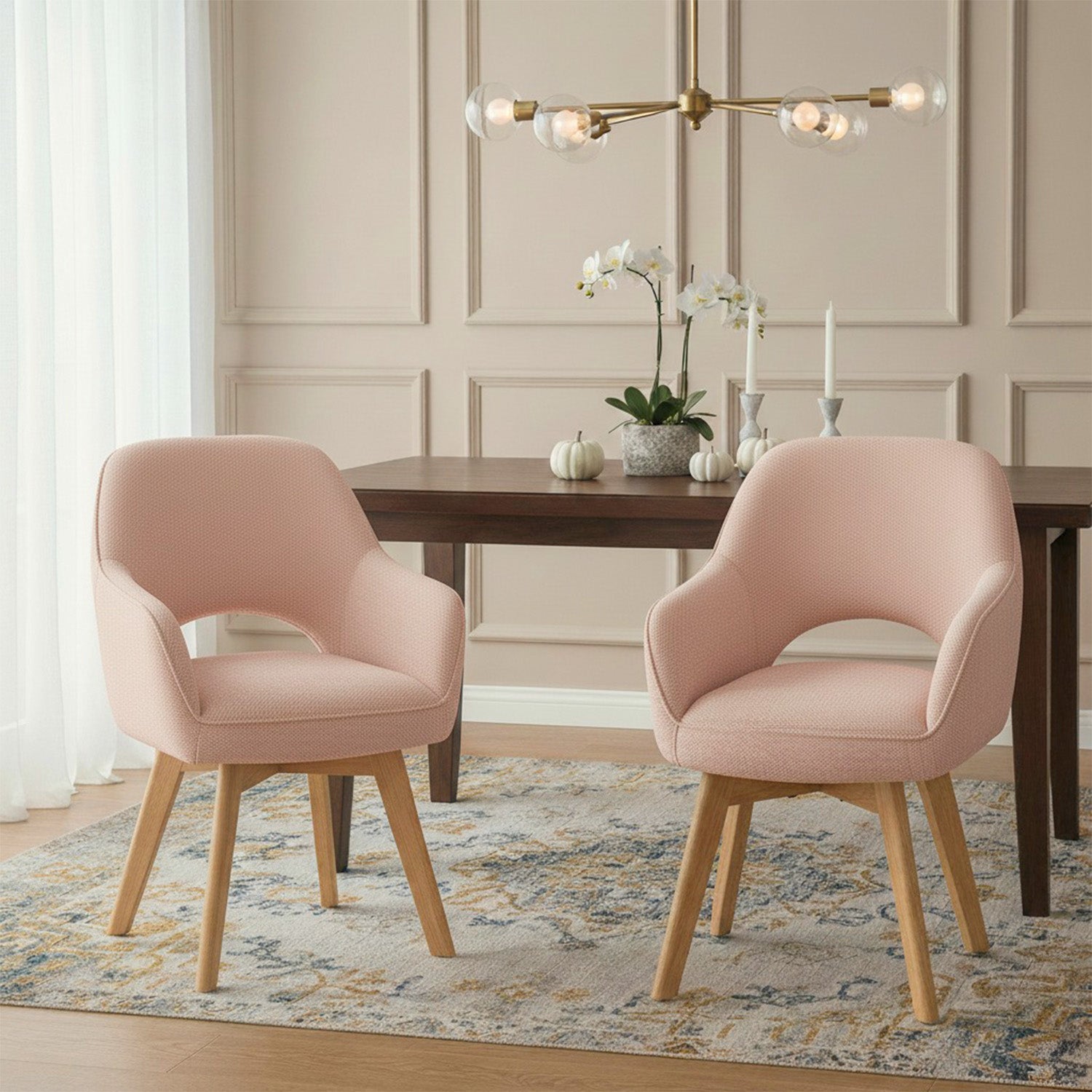 Mika-Lena 2er-Set - Drehstuhl mit Massiven Eichenholz Gestell