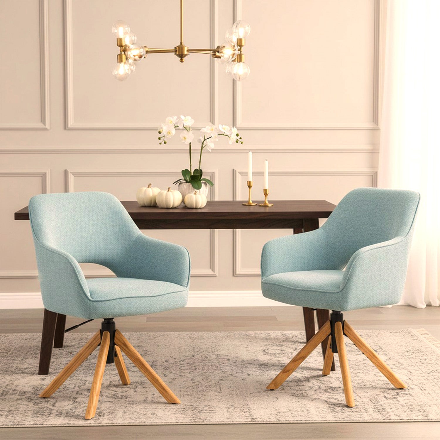 Mika-Lara 2er-Set- Drehstühle mit Gestell aus Massiver Eiche