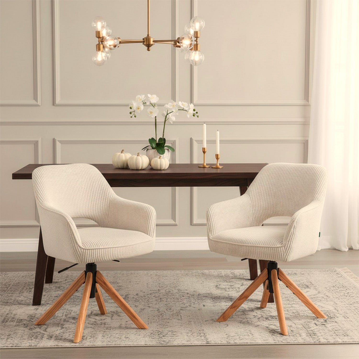 Mika-Lara 2er-Set- Drehstühle mit Gestell aus Massiver Eiche