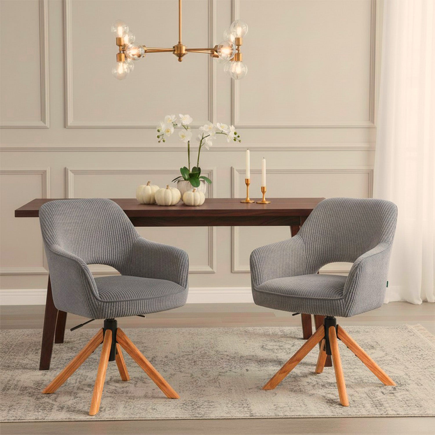 Mika-Lara 2er-Set- Drehstühle mit Gestell aus Massiver Eiche