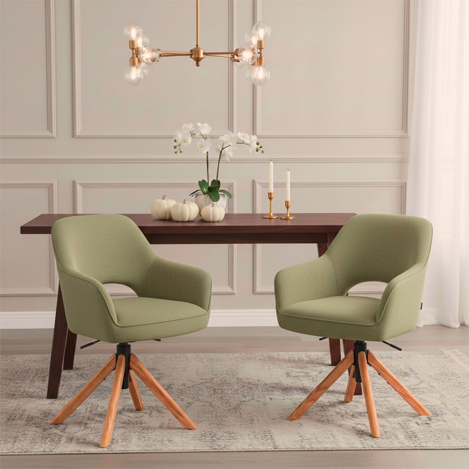 Mika-Lara 2er-Set- Drehstühle mit Gestell aus Massiver Eiche