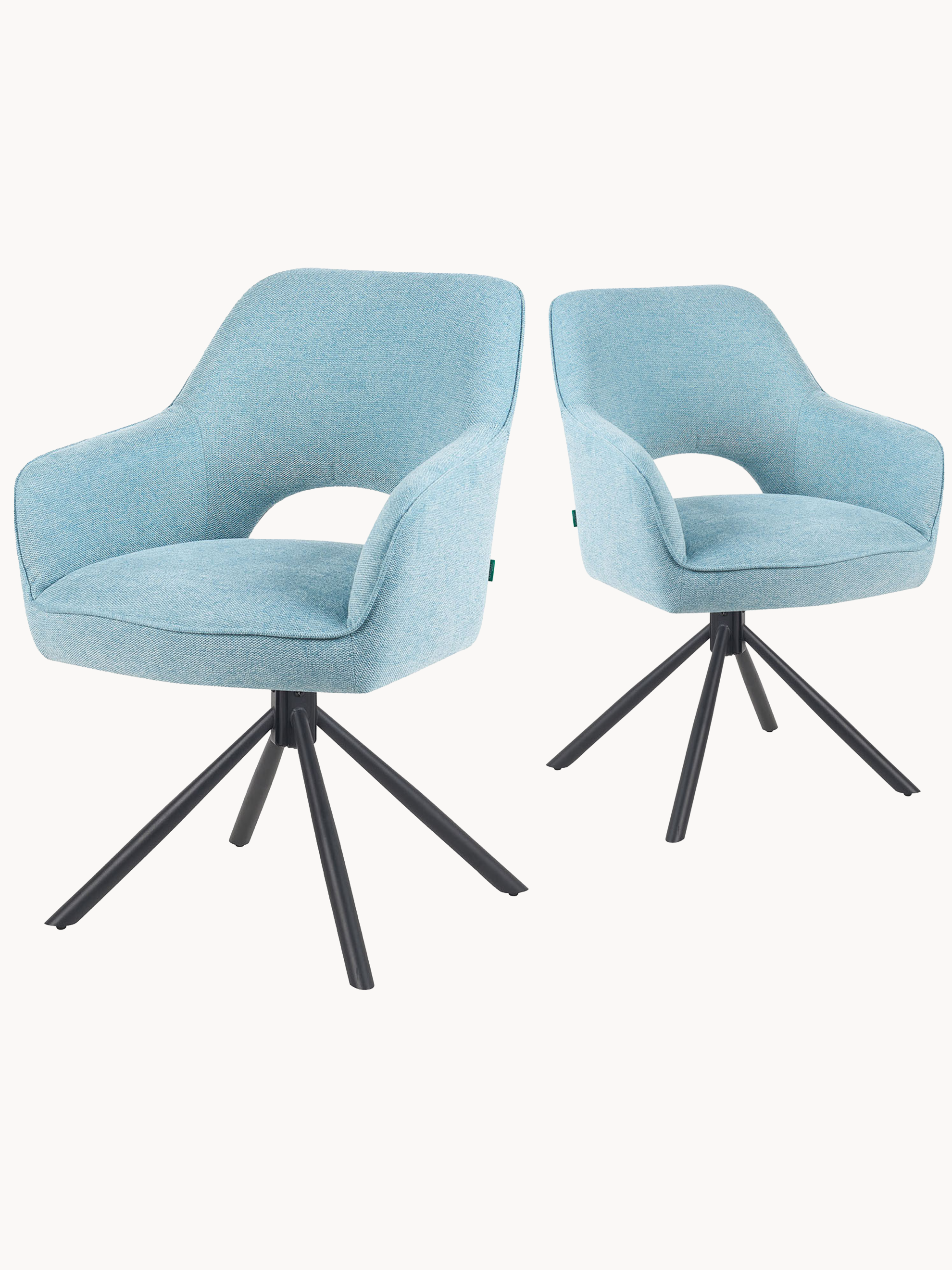 Esszimmerstuhl Mika-Ben 2er-Set - 360° drehbar - Matt-Schwarz Metallgestell