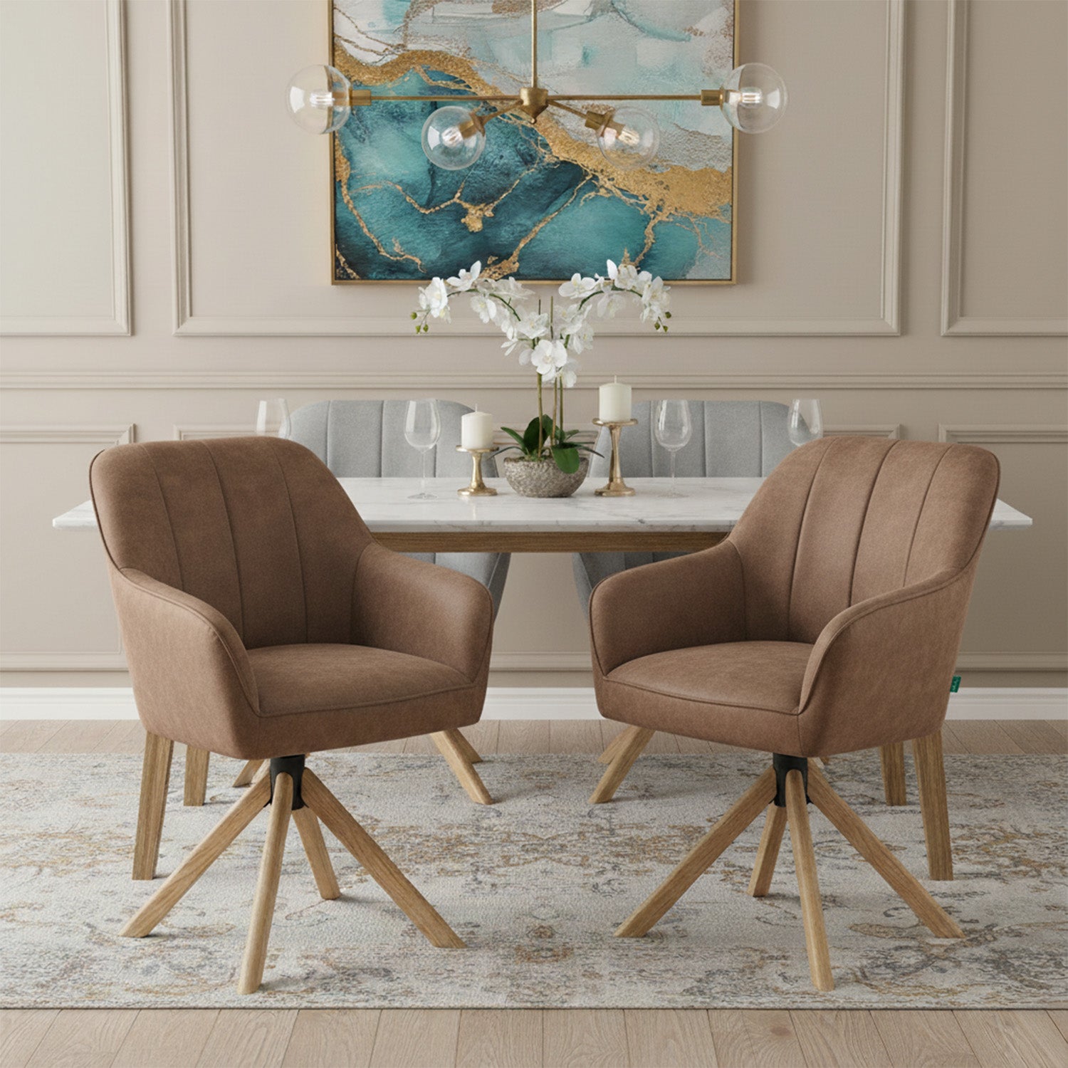 Mika-Levi 2er-Set - Leder Drehstuhl mit Federkernpolsterung