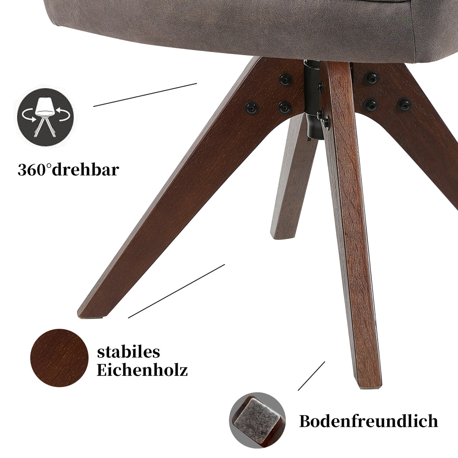 Esszimmerstuhl Mika-Noah 2er-Set -360° drehbar,Eiche geölt Natur