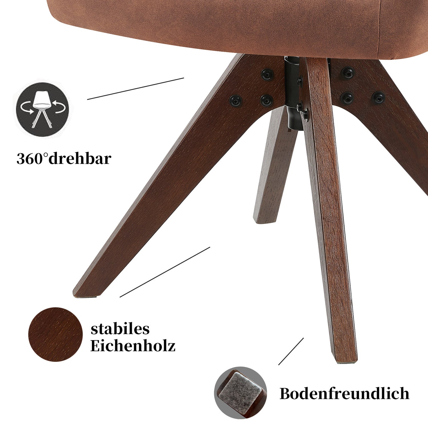 Esszimmerstuhl Mika-Noah 2er-Set -360° drehbar,Eiche geölt Natur