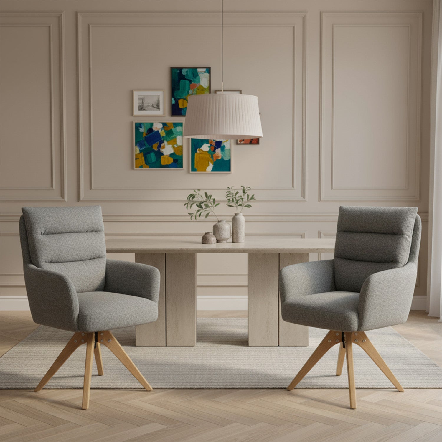 Mika-Juna 2er-Set- Drehsessel mit Federkernpolsterung und Massivholzgestell