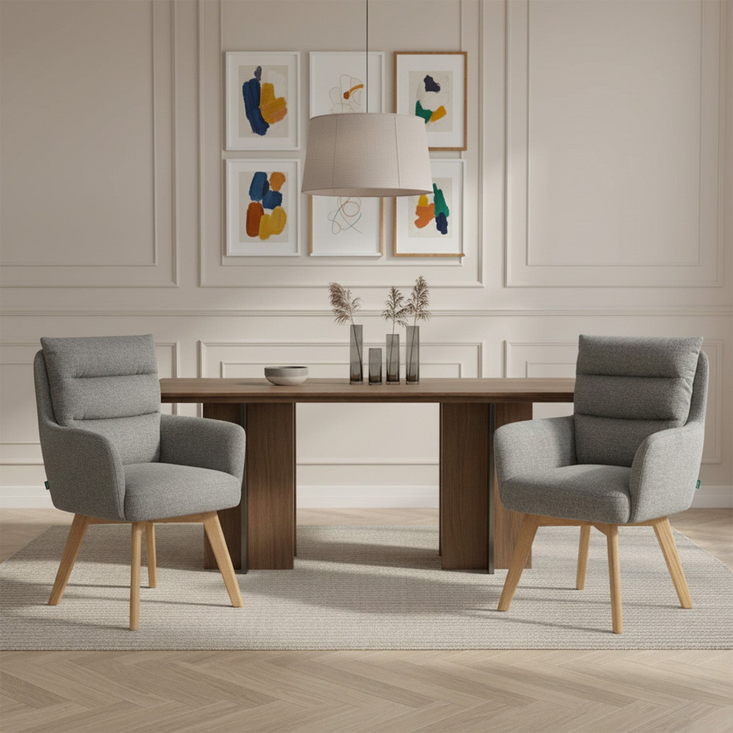 Mika-Juna 2er-Set- Drehsessel mit Federkernpolsterung und Massivholzgestell