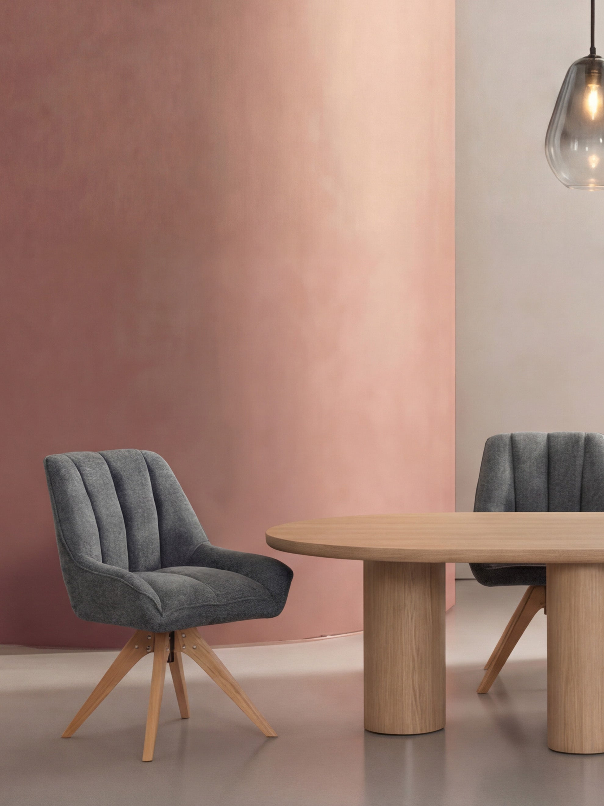 Esszimmerstuhl Mika-Lio 2er-Set - 360° drehbar - Eiche Natur mit Federkern