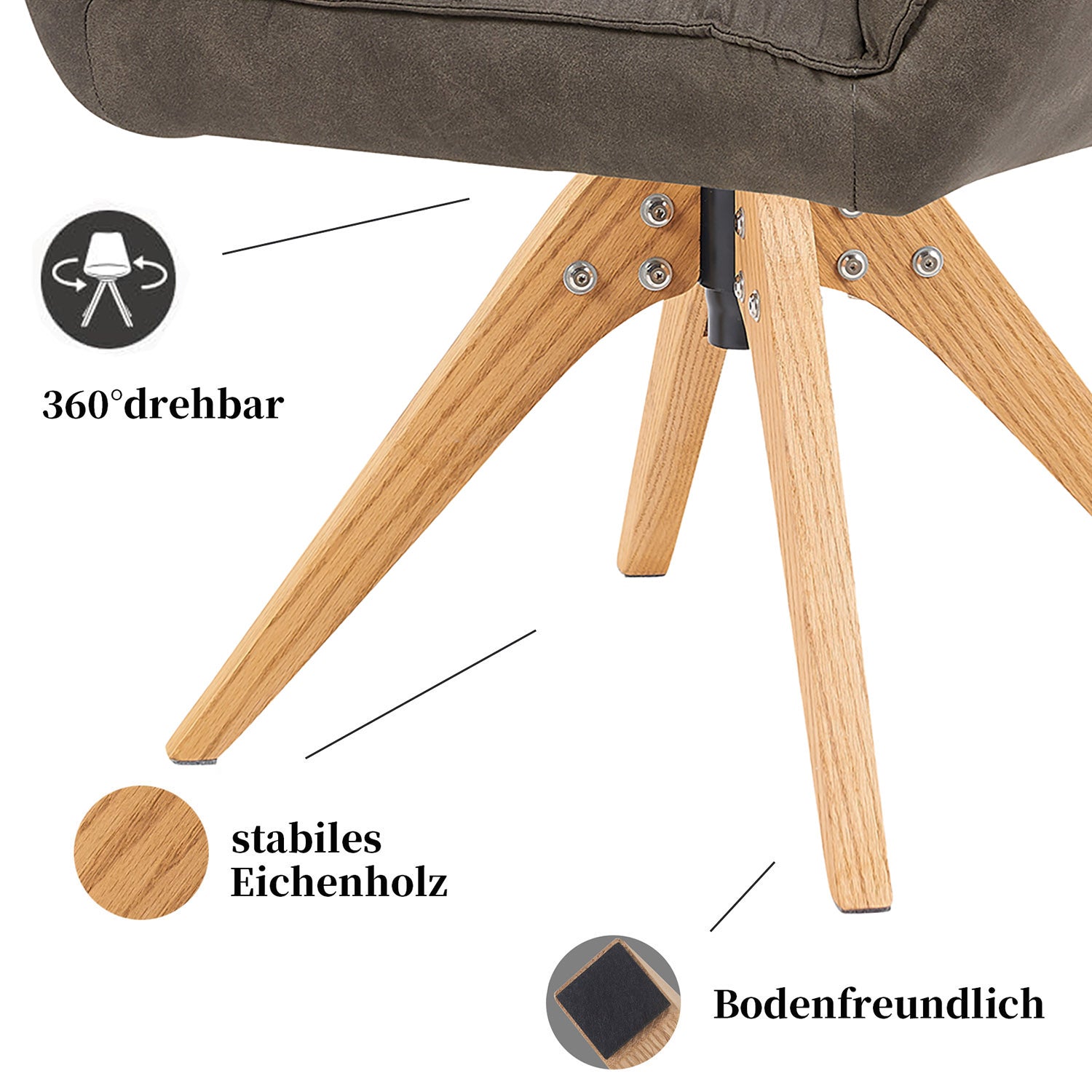 Esszimmerstuhl Mika-Lio 2er-Set - 360° drehbar - Eiche Natur mit Federkern