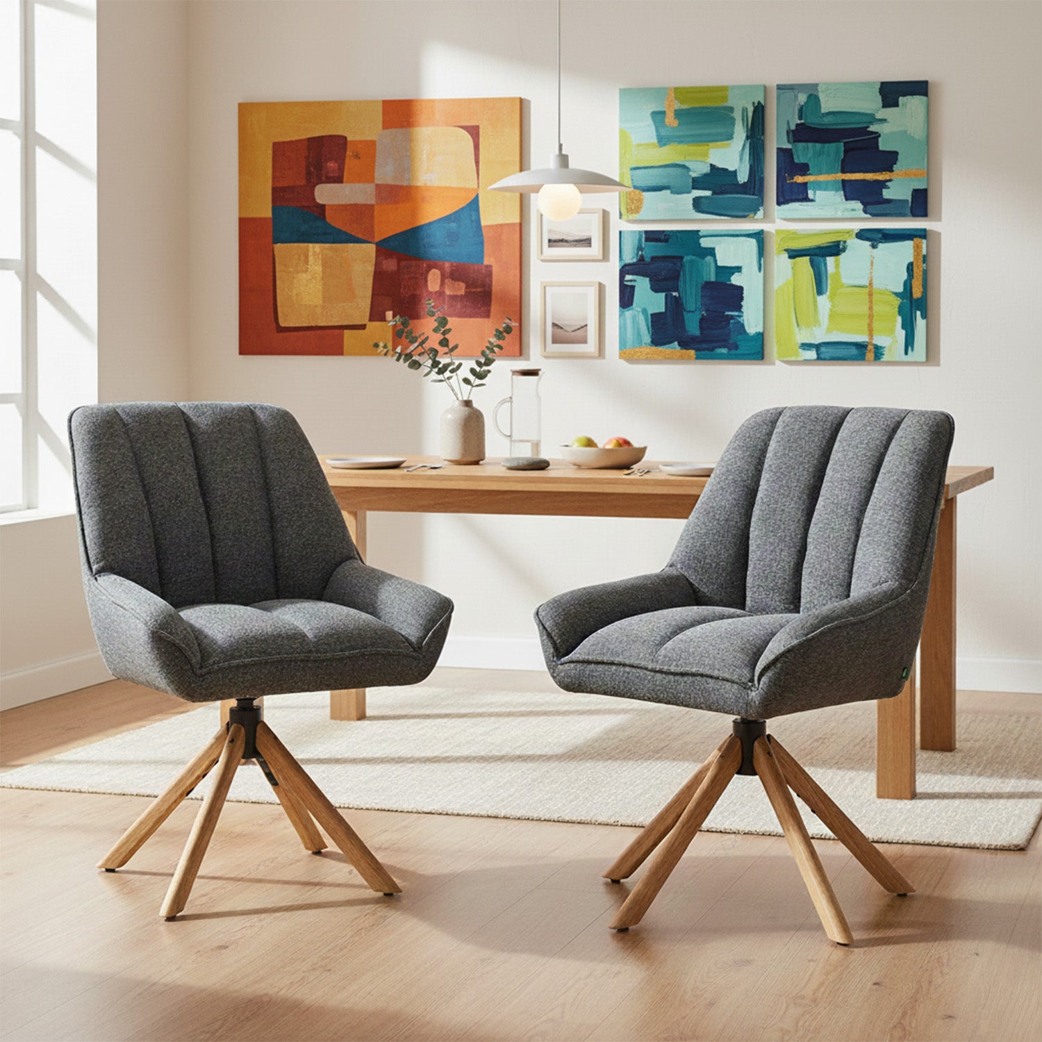 Mika-Leon 2er-Set - Polsterstuhl mit Massivholzgestell und Rückstellautomatik