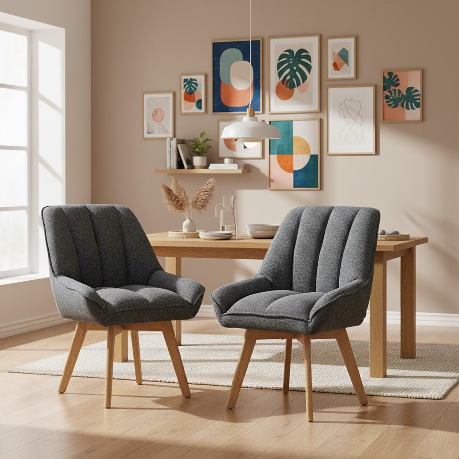 Mika-Lio 2er-Set - Polsterstuhl mit Dicker Federkernpolsterung und Massivholzgestell