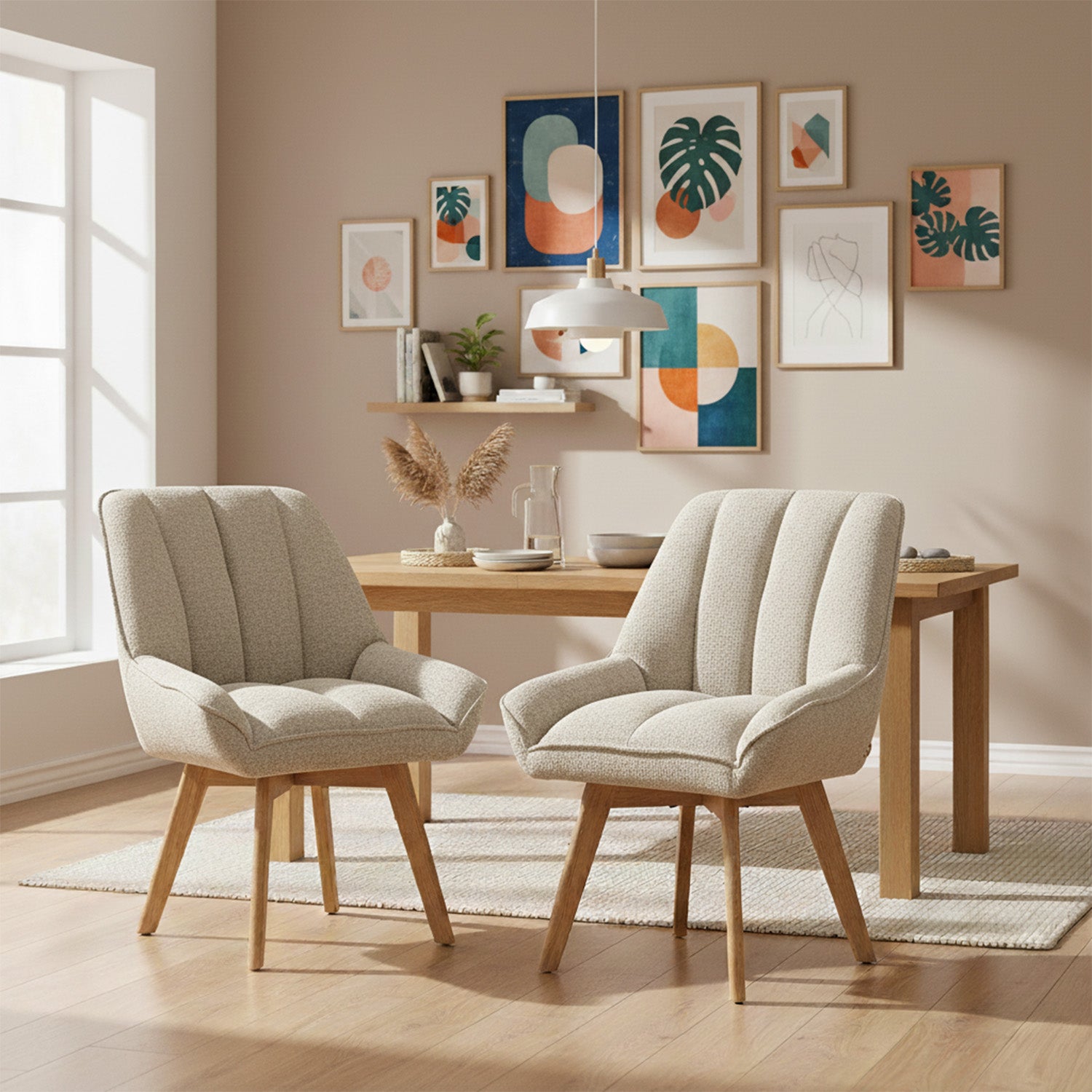 Mika-Lio 2er-Set - Polsterstuhl mit Dicker Federkernpolsterung und Massivholzgestell