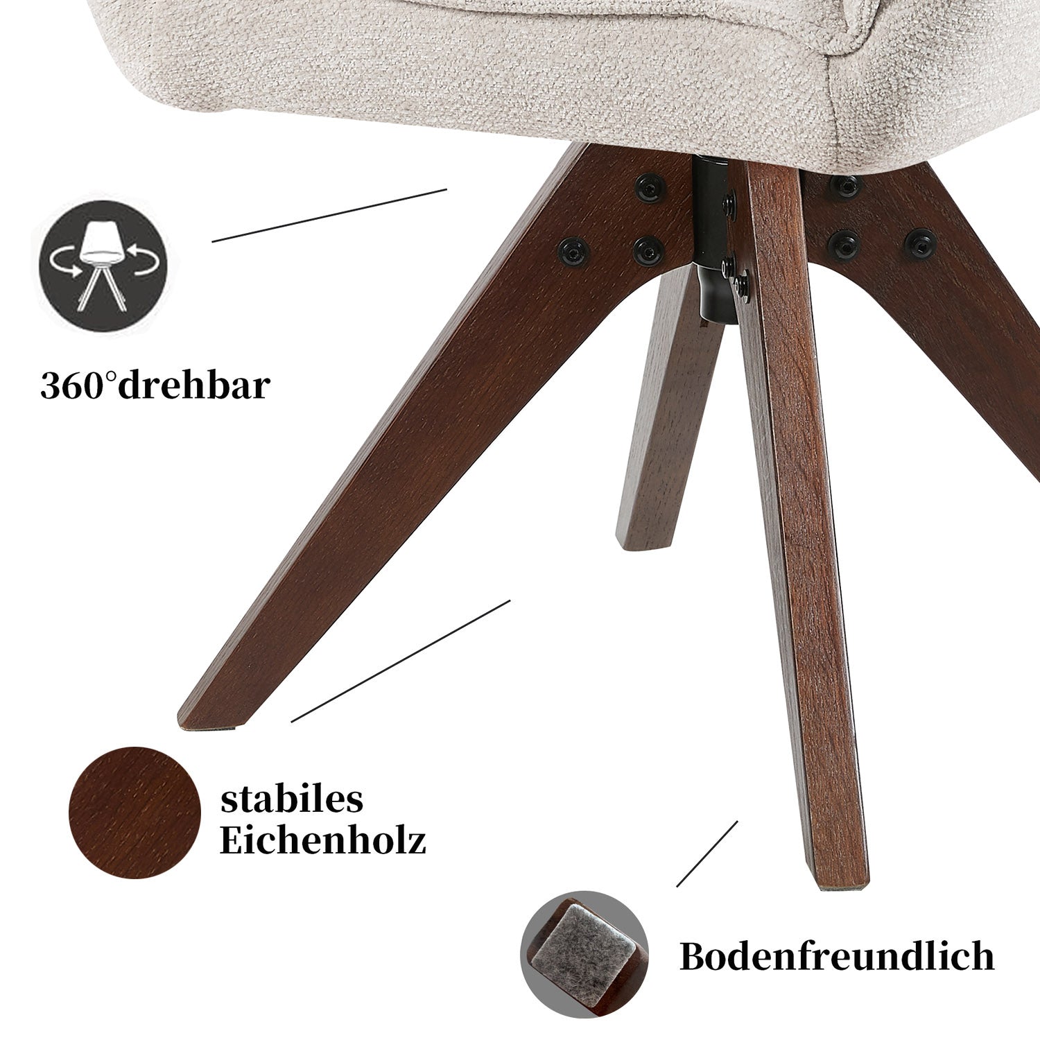 Esszimmerstuhl Mika-Lio 2er-Set |360° drehbar | Eiche geölt Natur