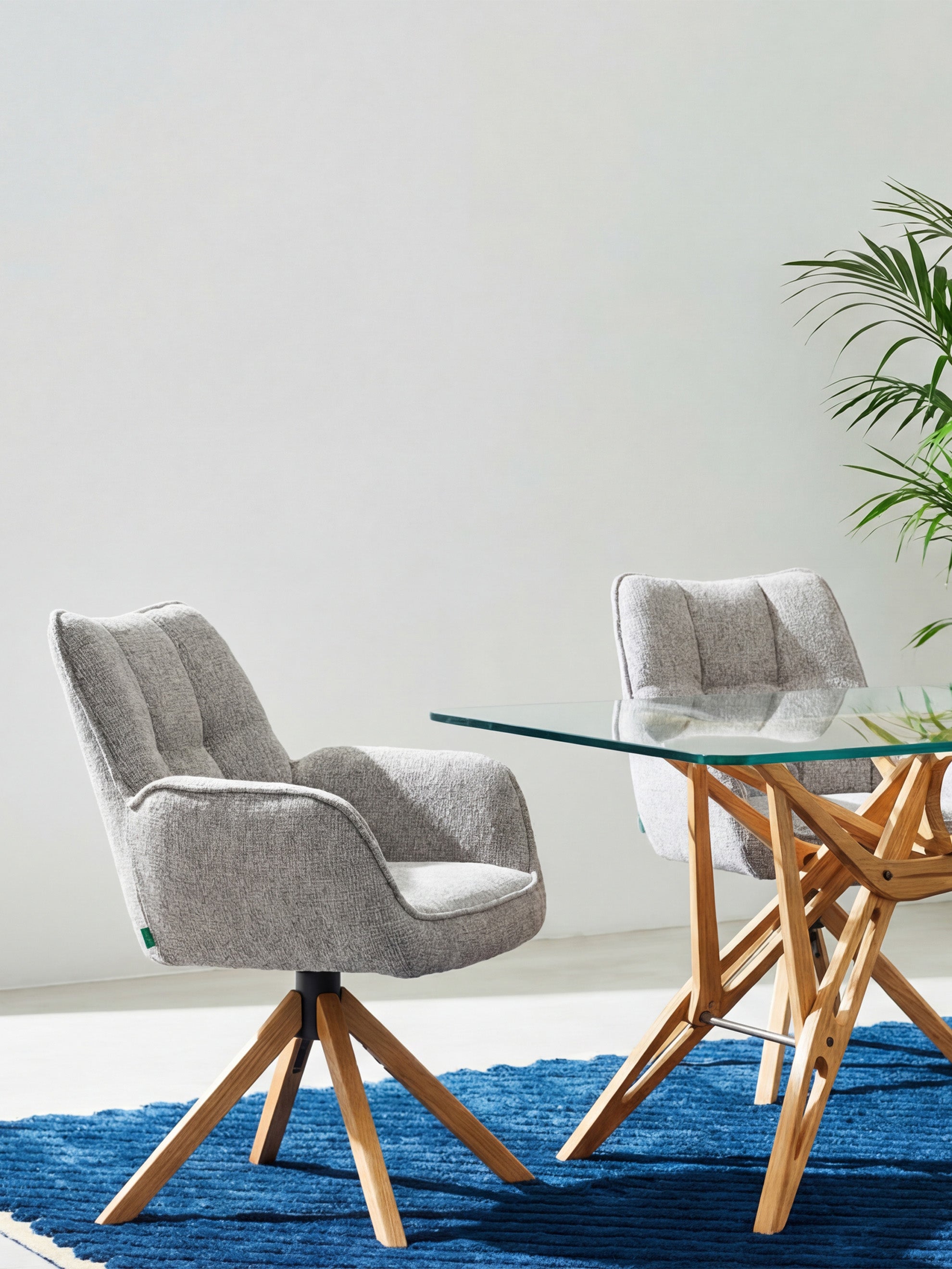 Esszimmerstuhl Mika-Ida 2er-Set - 360° drehbar mit Rückstellfunktion - Eiche Natur