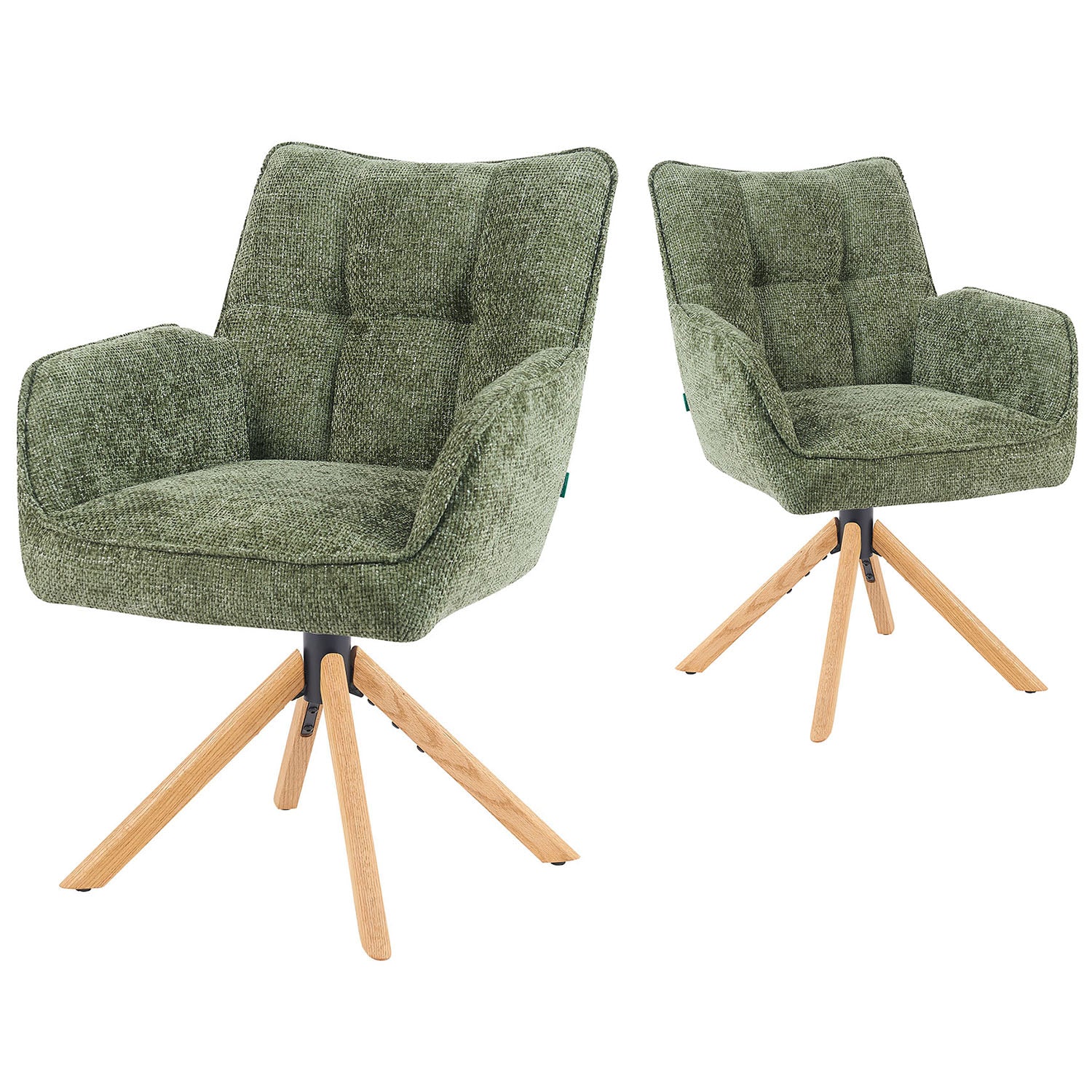Mika-Ida 2er-Set - Drehsessel mit Federkernpolsterung und Eichenholzgestell