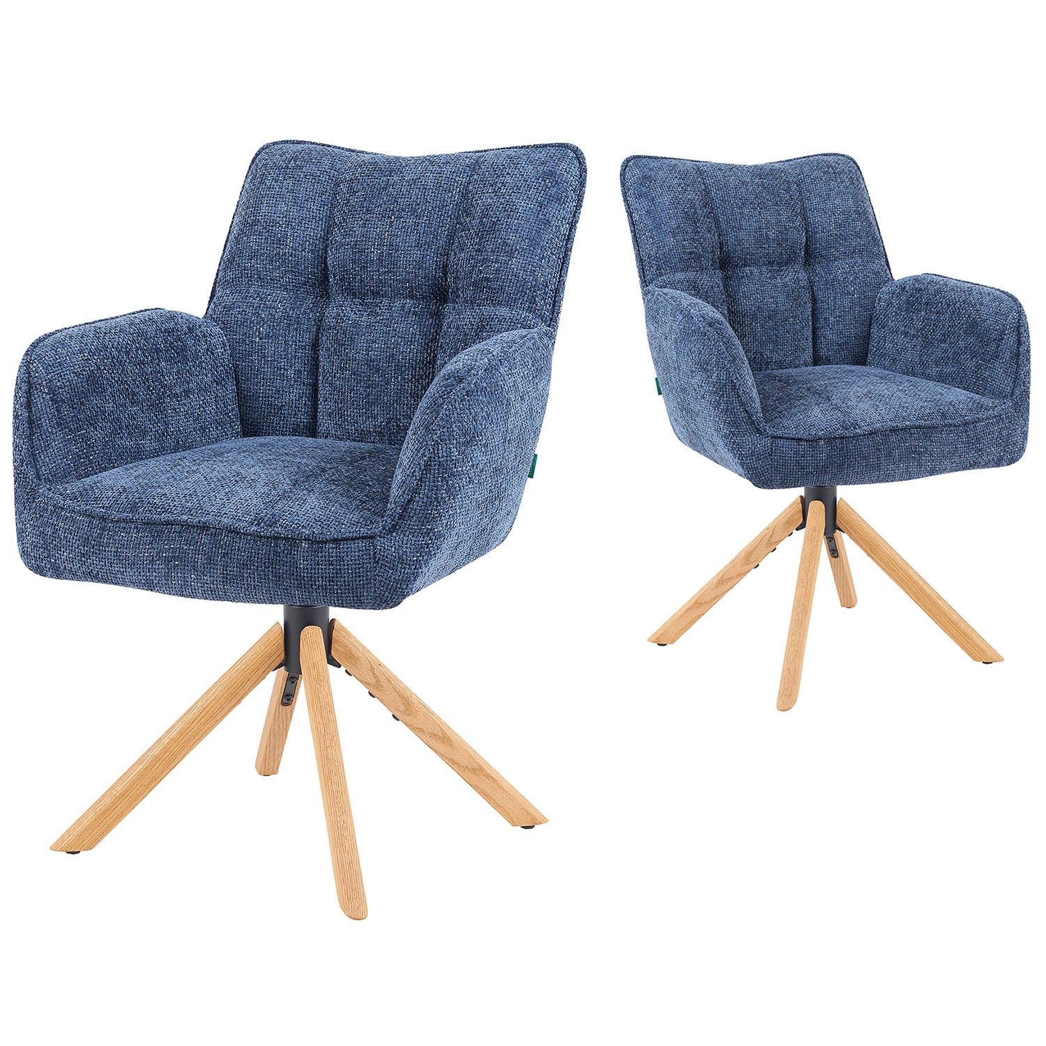 Mika-Ida 2er-Set - Drehsessel mit Federkernpolsterung und Eichenholzgestell