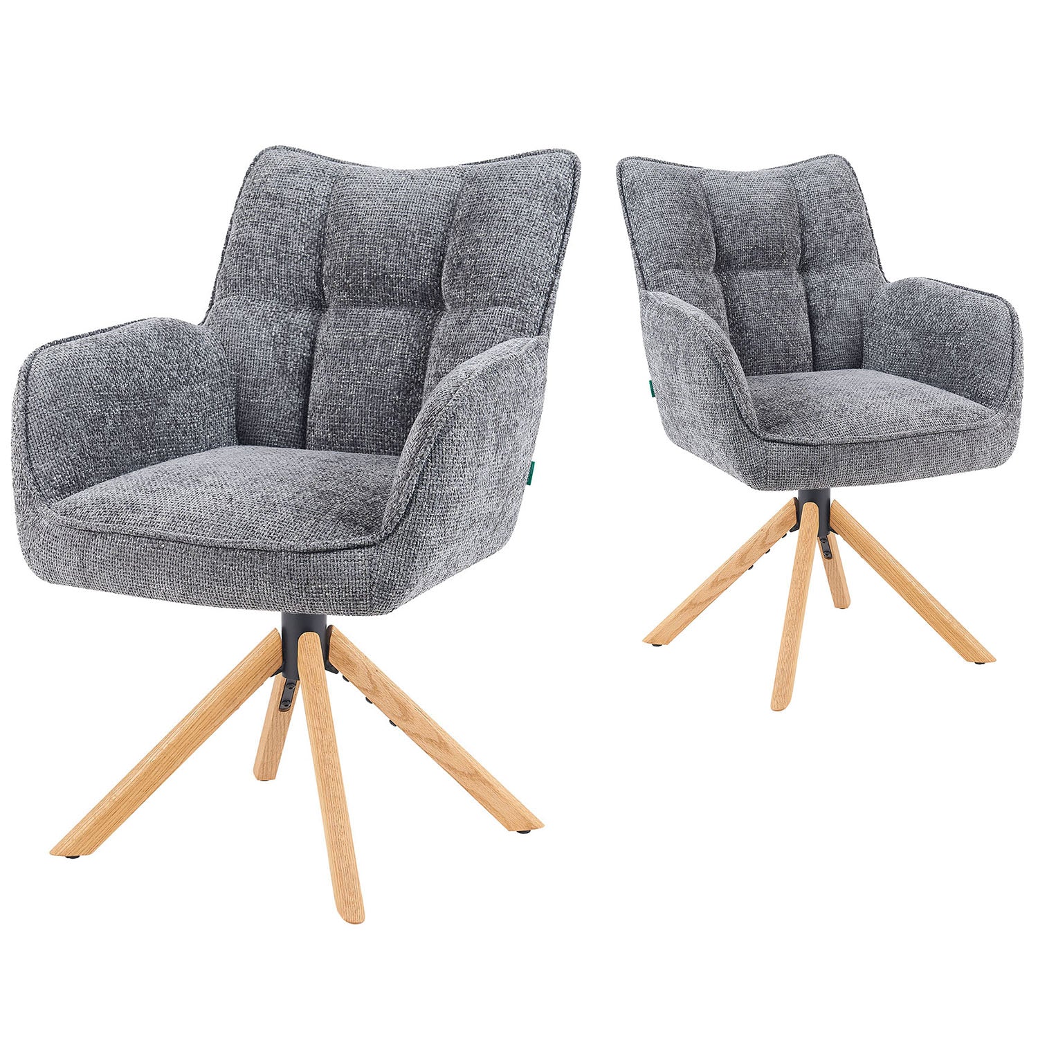 Mika-Ida 2er-Set - Drehsessel mit Federkernpolsterung und Eichenholzgestell