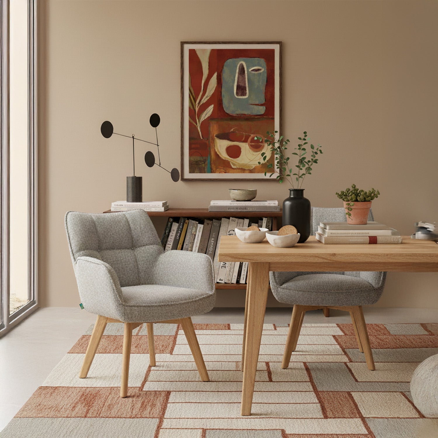 Mika-Theo 2er-Set - Drehsessel mit Federkernpolsterung und Massivholz Gestell