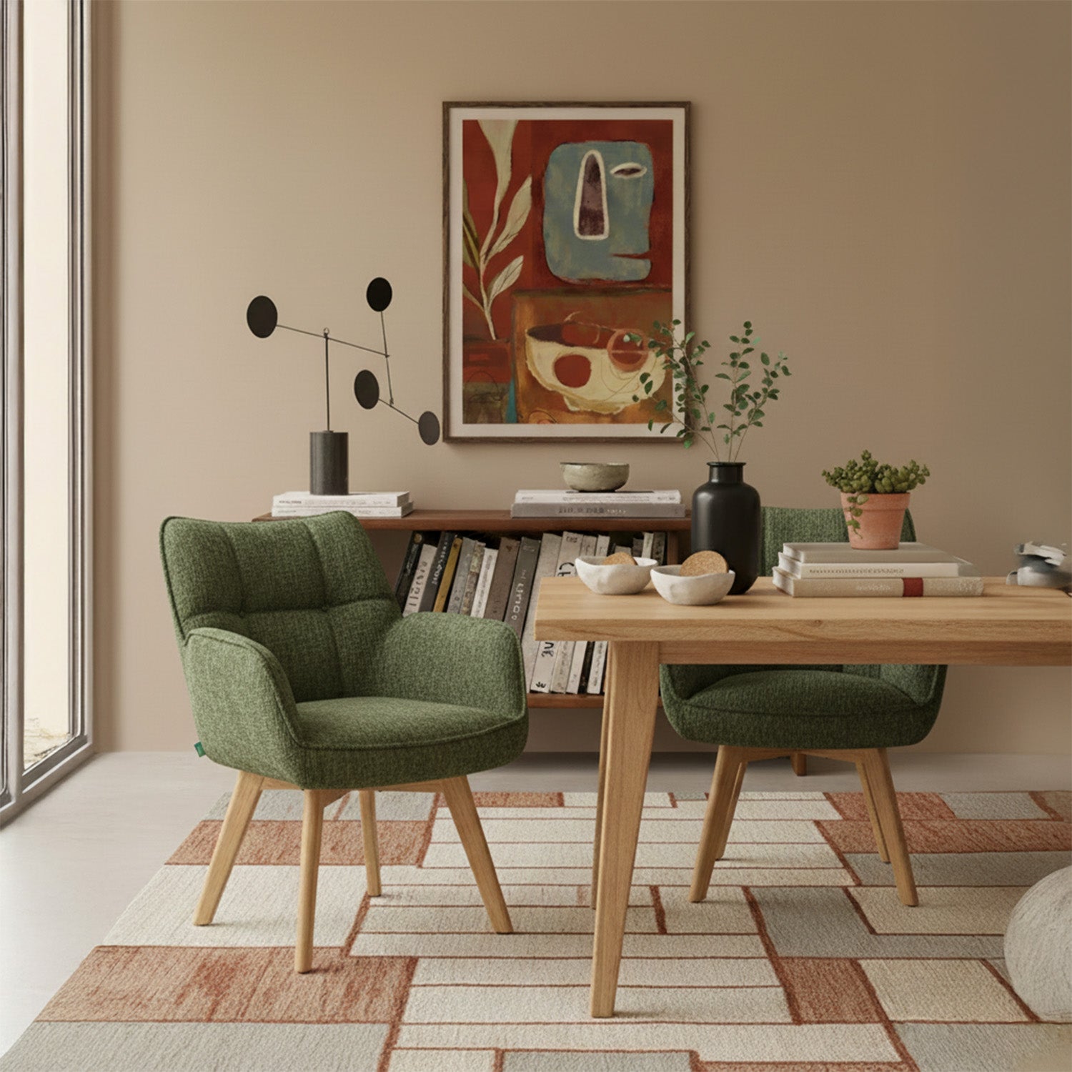 Mika-Theo 2er-Set - Drehsessel mit Federkernpolsterung und Massivholz Gestell