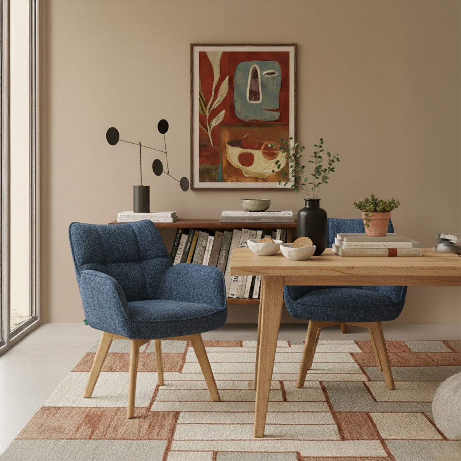 Mika-Theo 2er-Set - Drehsessel mit Federkernpolsterung und Massivholz Gestell